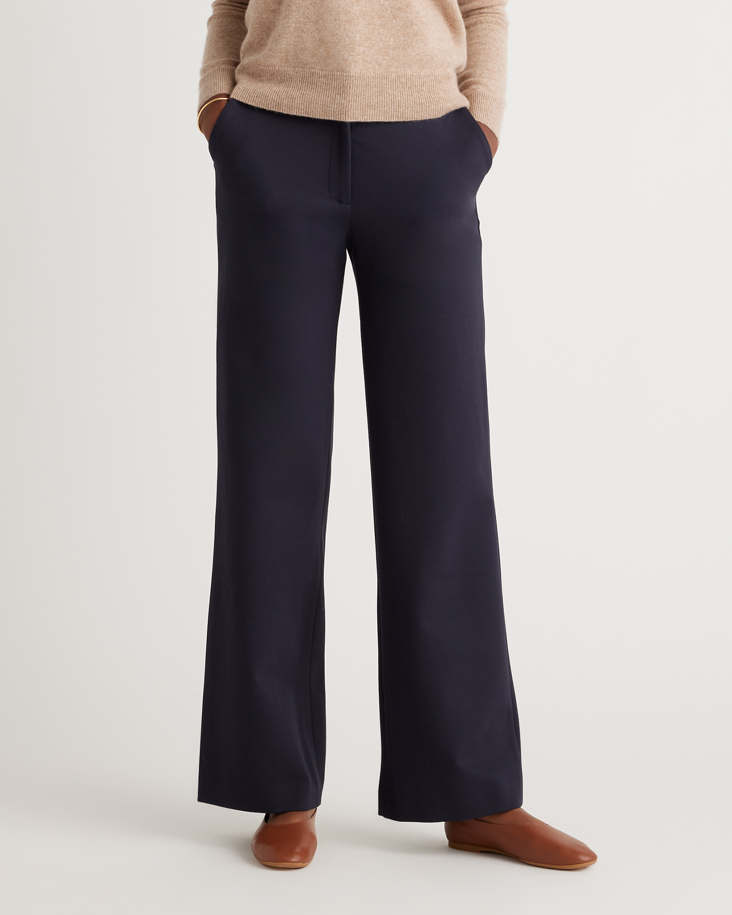 Quince Ultra-Stretch Ponte Super Wide Leg Pant NWT Navy Med