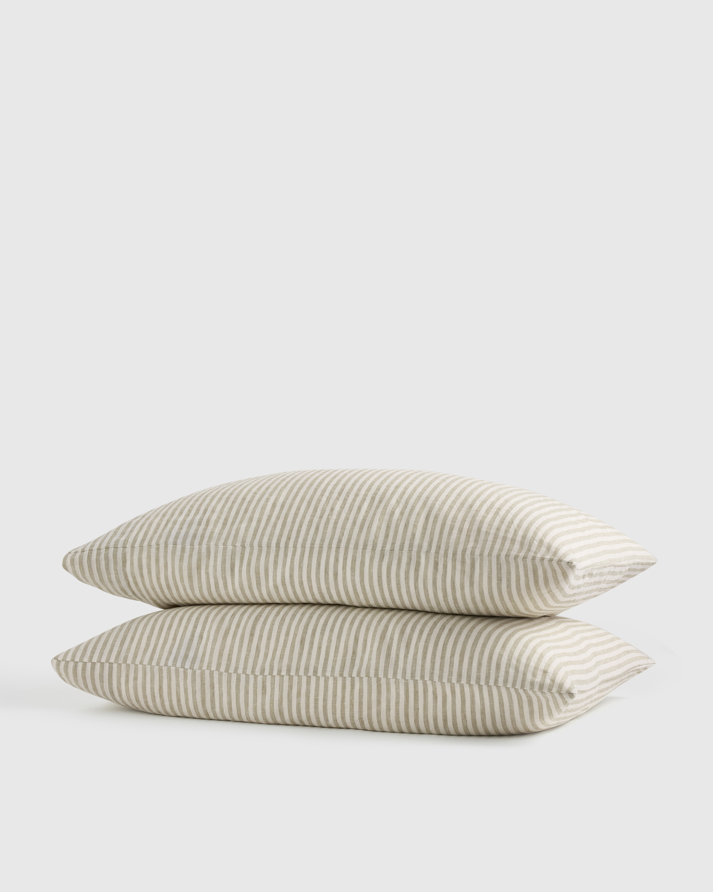 European Linen Stripe Pillowcases Set in Willowleaf/White Stripe