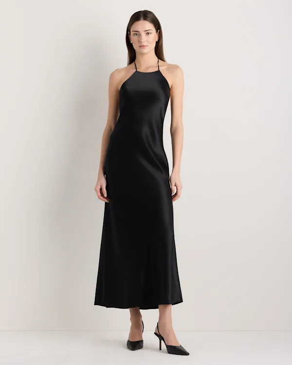 100% Washable Silk Halter Maxi Dress