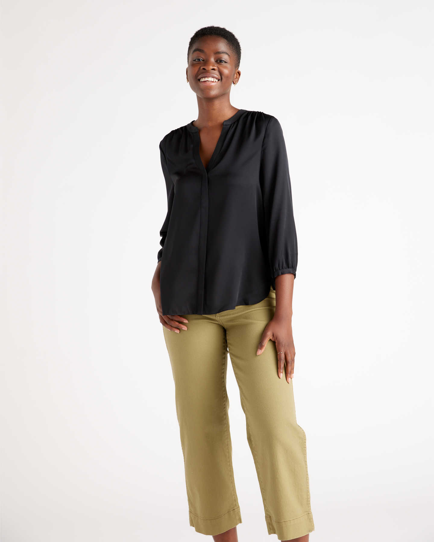 Washable Stretch Silk Pleat Back Blouse