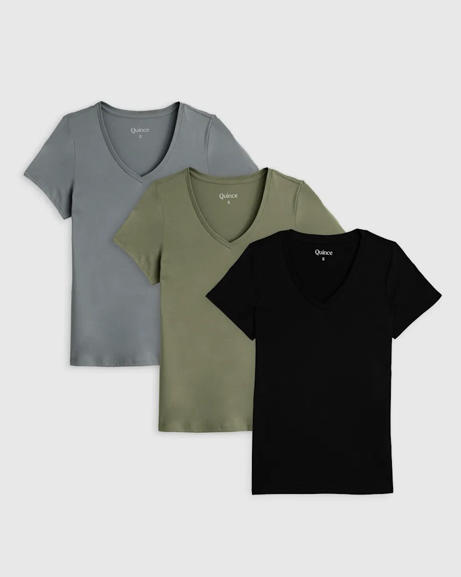 Dark greyCotton Modal V Neck Tee-3