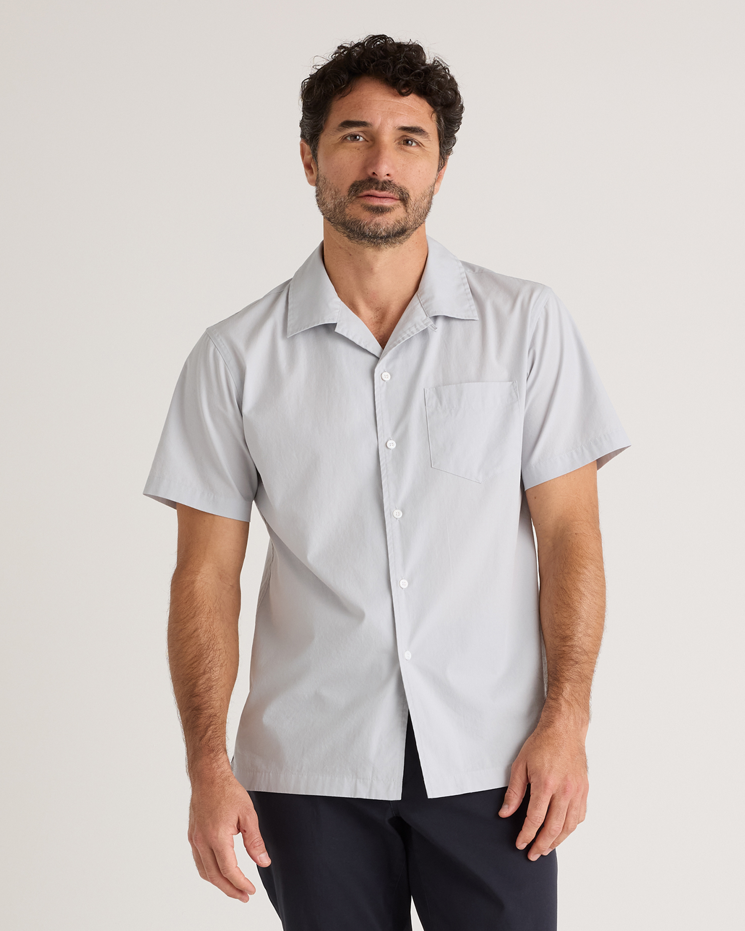 Shop Quince Men's Stretch Poplin Camp Shirt In Light Grey