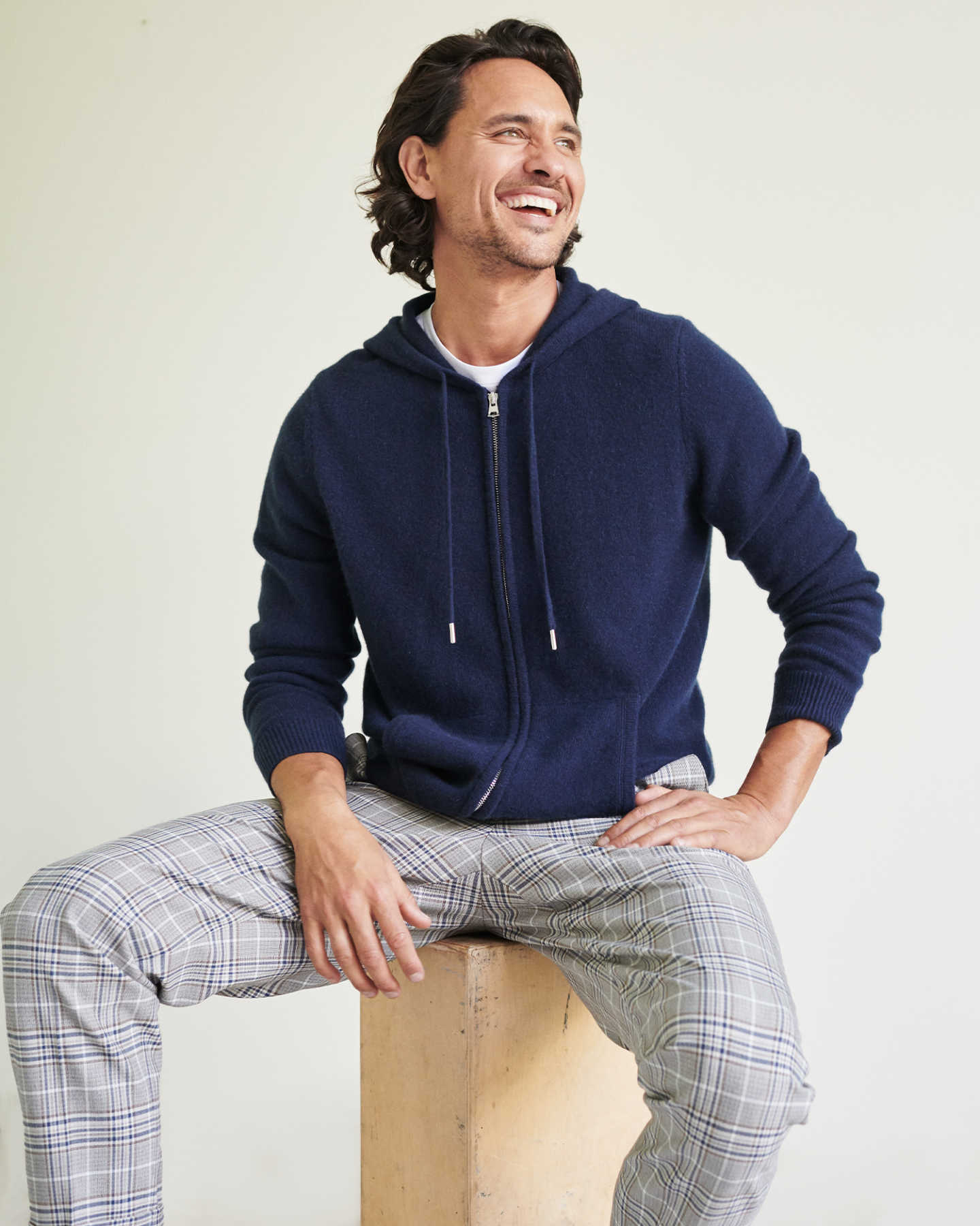 mens navy cashmere zip up hoodie 