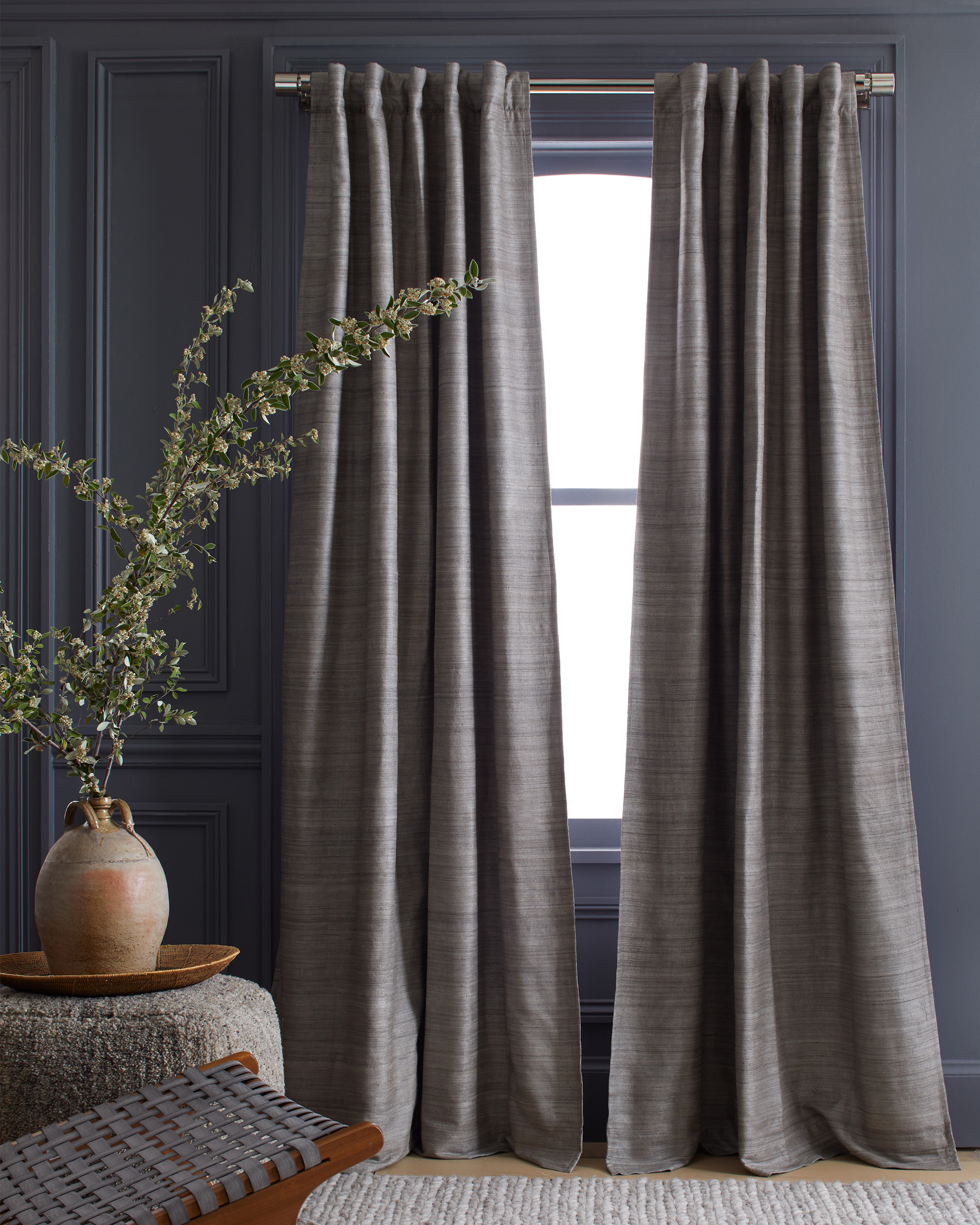 Quince Raw Silk Blackout Curtain In Grey