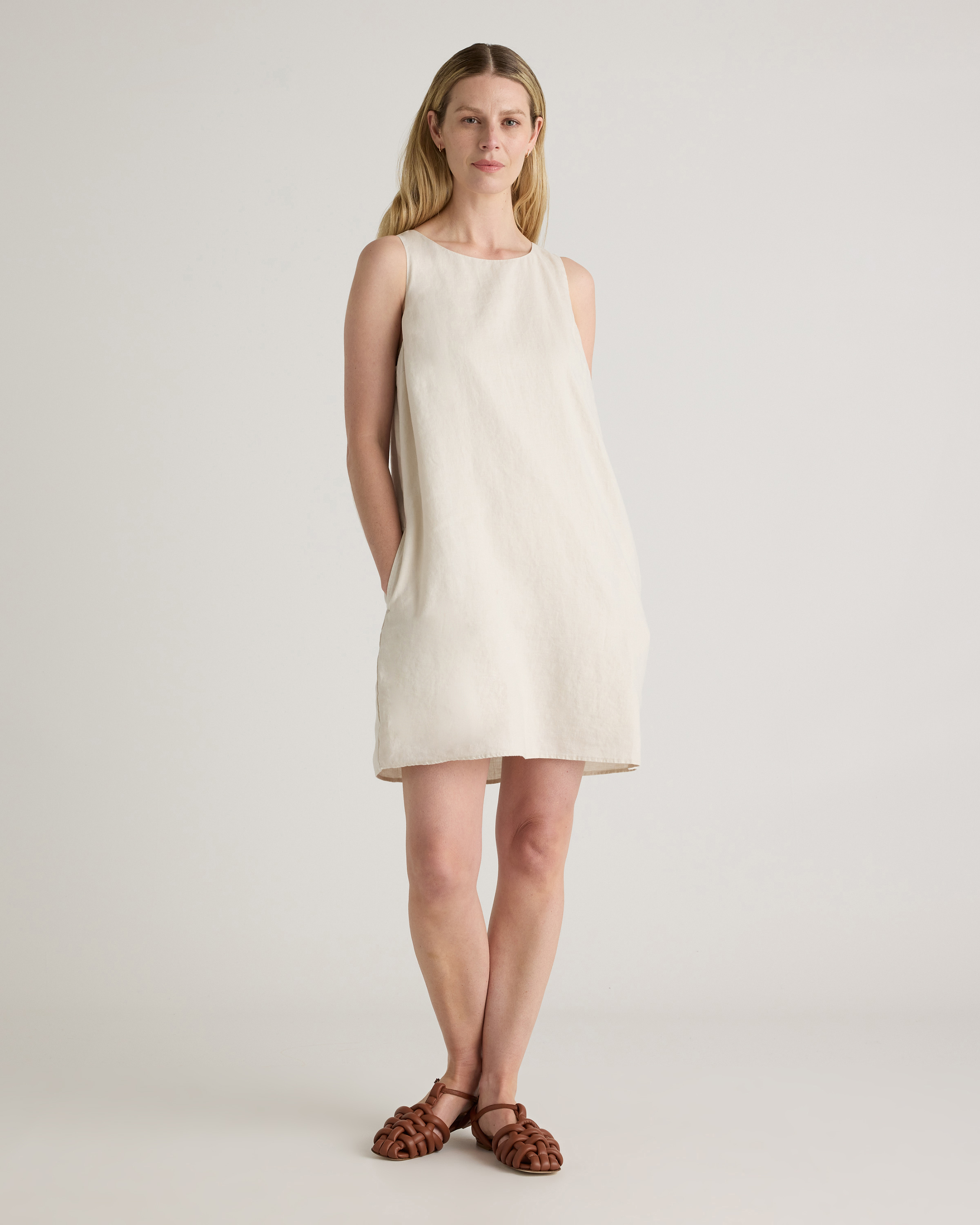 Quince Women's 100% European Linen Tank Top Mini Dress In White