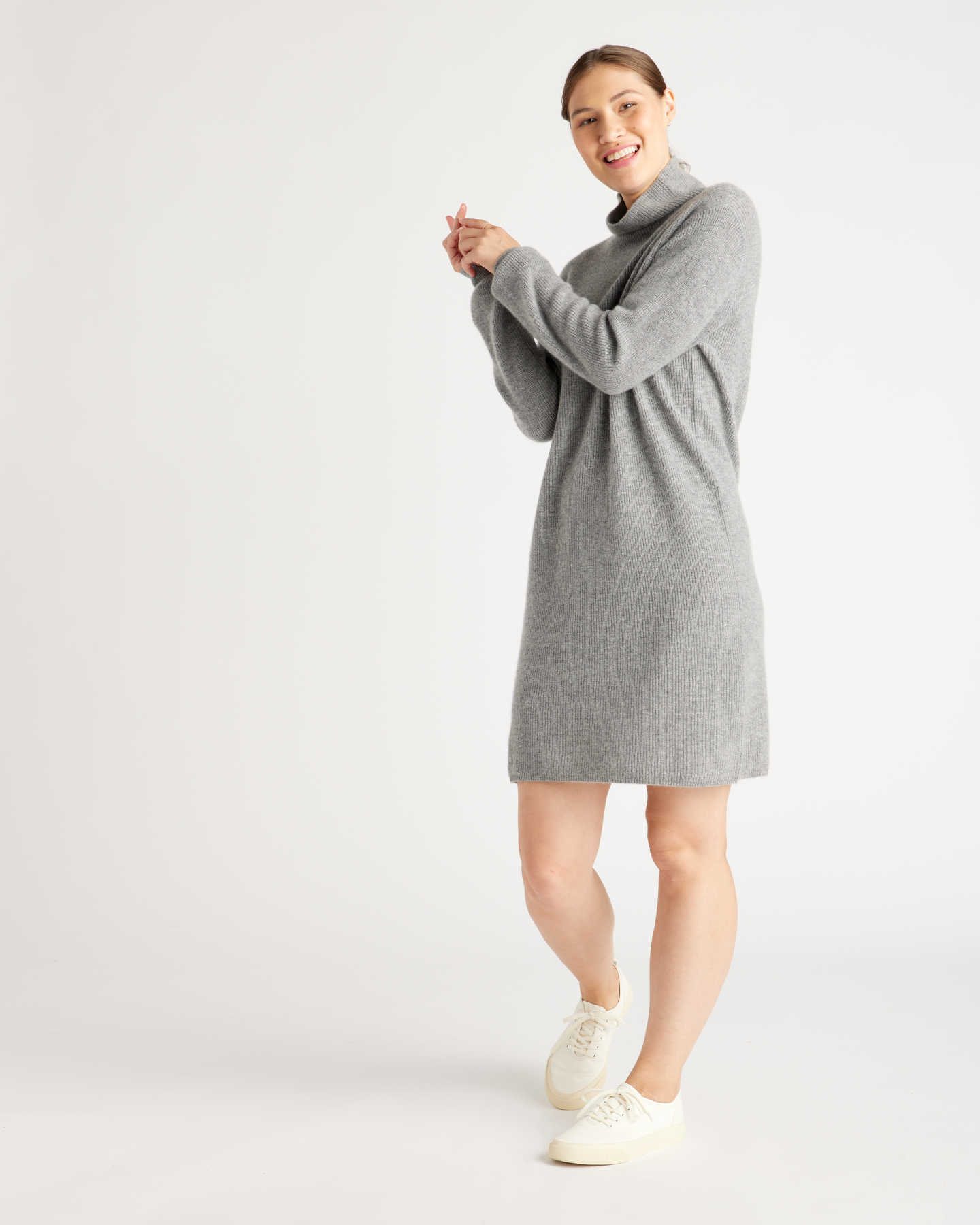 Mongolian Cashmere Textured Sweater Dress - Heather Grey - 2 - Thumbnail