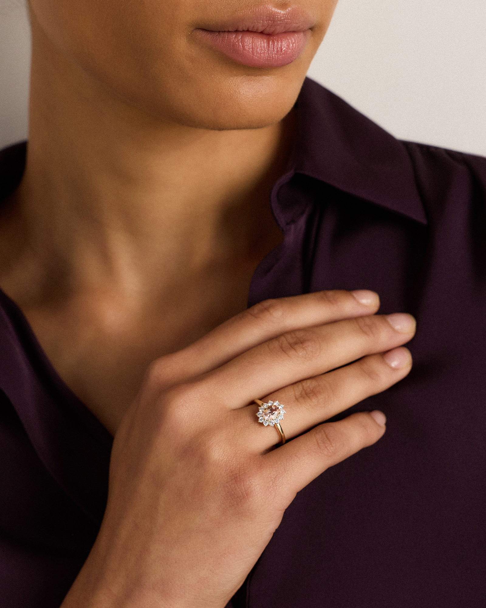 14K Gold Lab Grown Diamond and Morganite Halo Ring - thumbnail 2