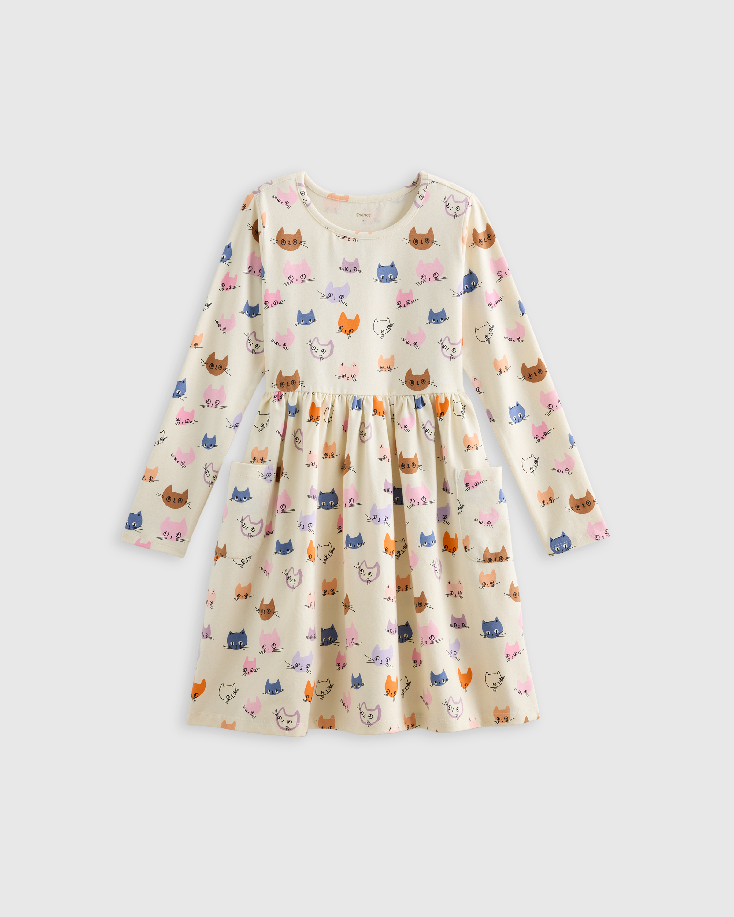 Organic Cotton Long Sleeve Fit and Flare Pocket Dress 