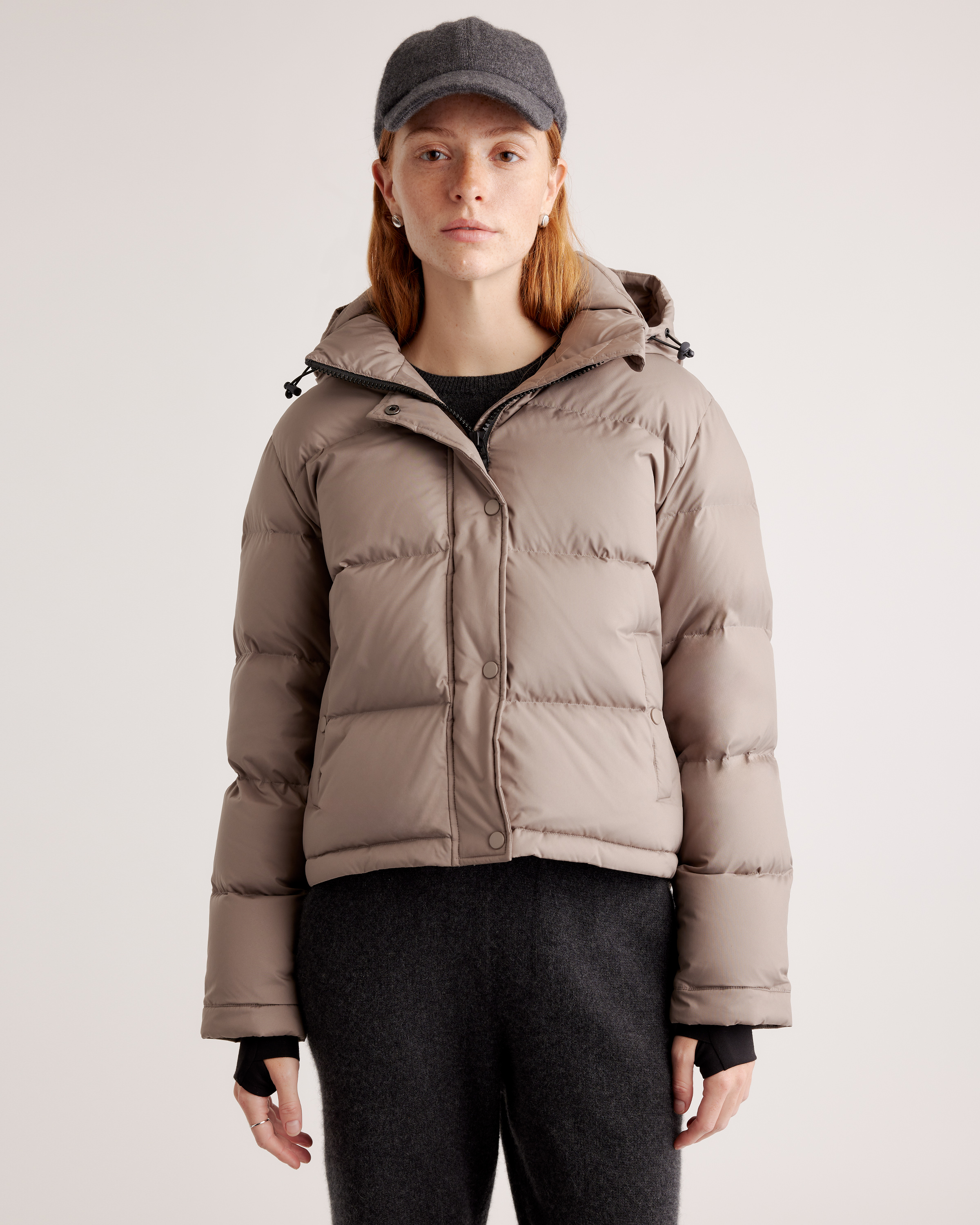 Essential Cropped Puffer Jacket with Detachable Sleeves in Cocoa Brown