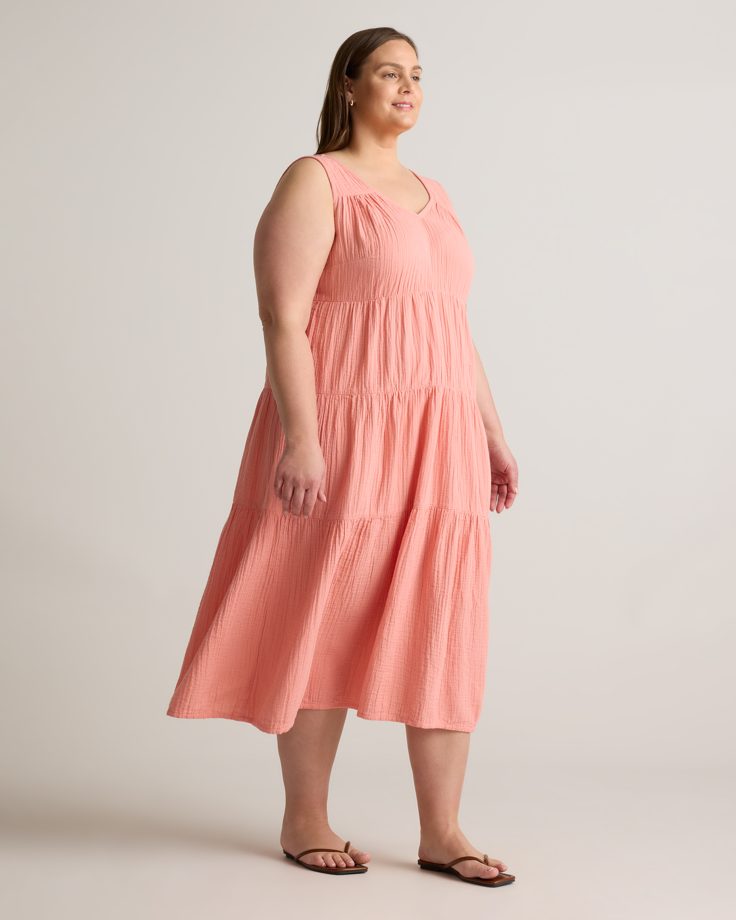 Women's Gauze Tiered Maxi Dress in Coral Blush, Size 1X, Organic Cotton by Quince