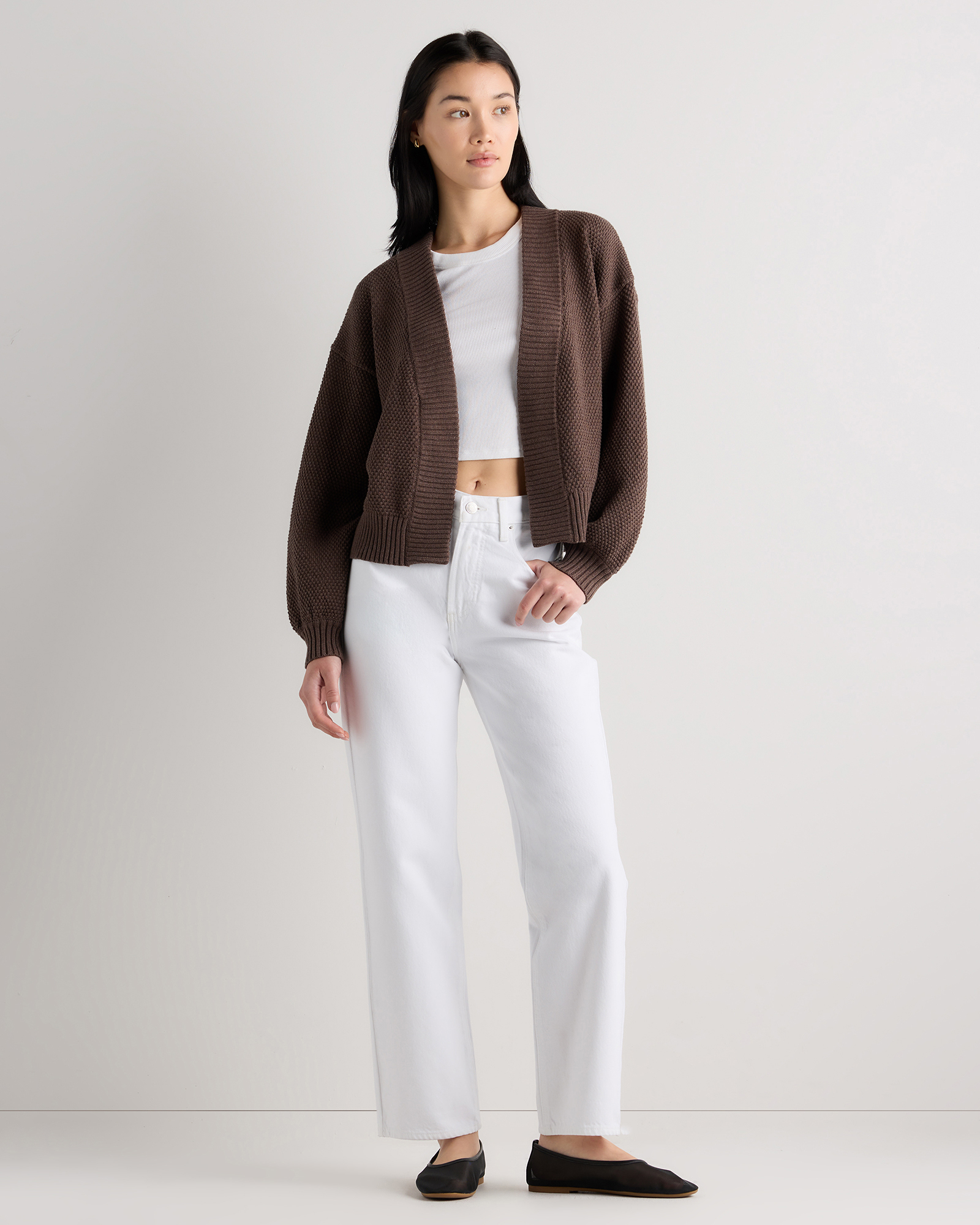 100% Organic Cotton Waffle Stitch Open Cardigan - thumbnail 8