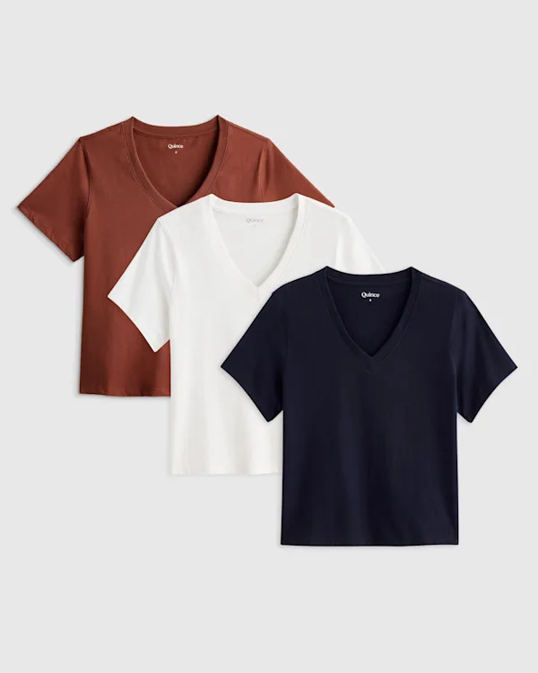 100% Organic Cotton Boxy V-Neck Tee 3 Pack Bundle