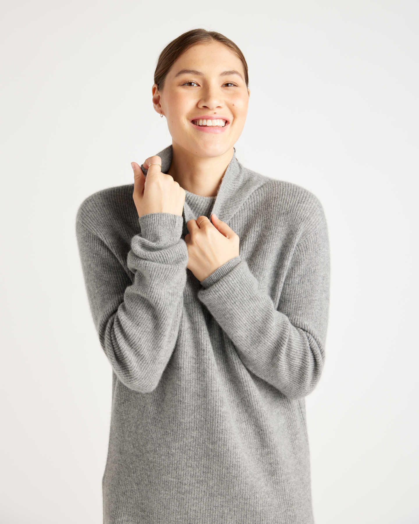 Mongolian Cashmere Textured Sweater Dress - Heather Grey - 1 - Thumbnail