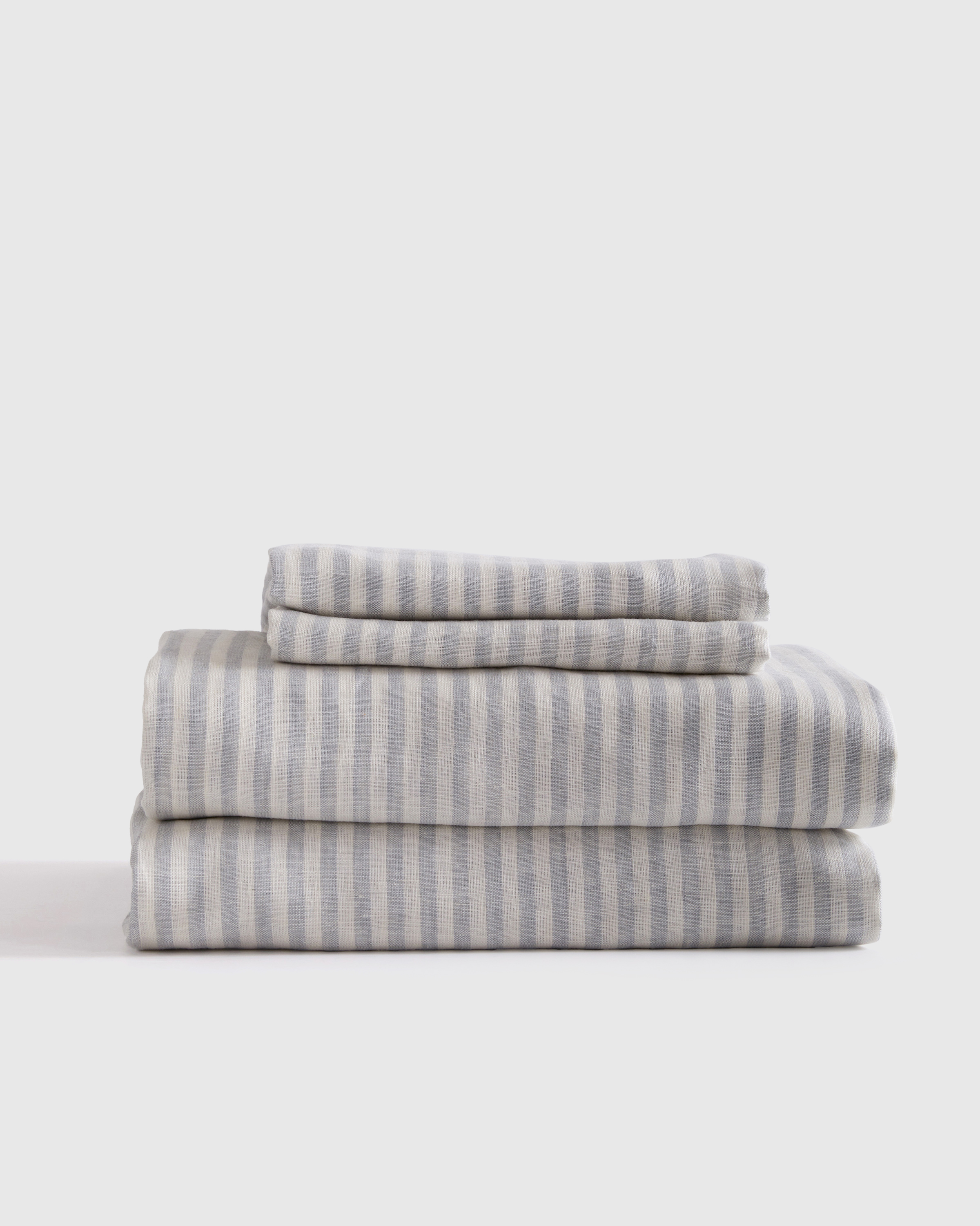 Quince European Linen Stripe Sheet Set In Gray