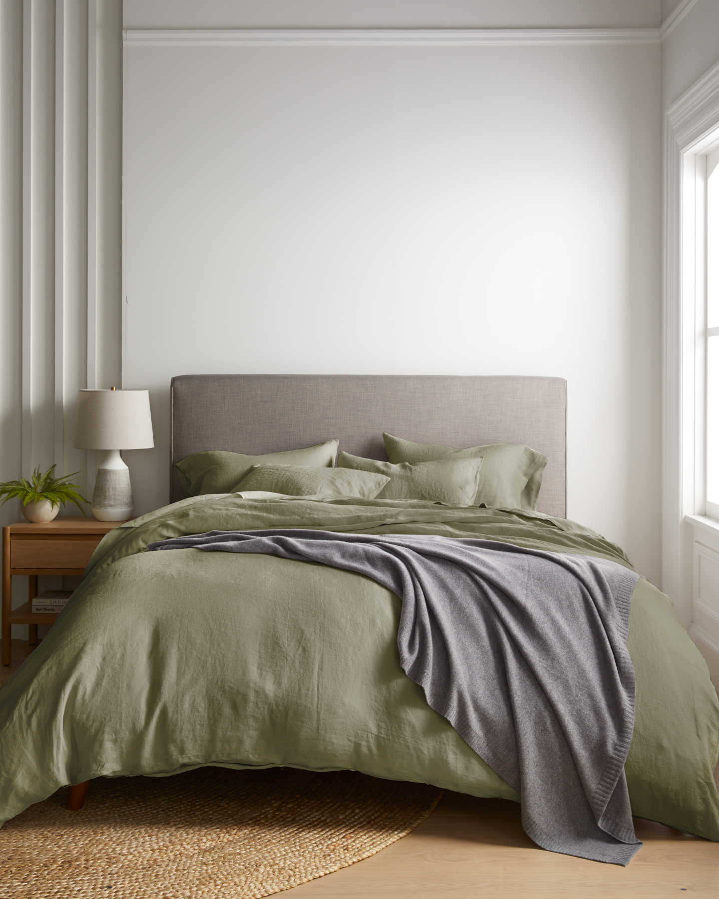 European Linen Duvet Cover Set - Washed Olive - 3 - Thumbnail