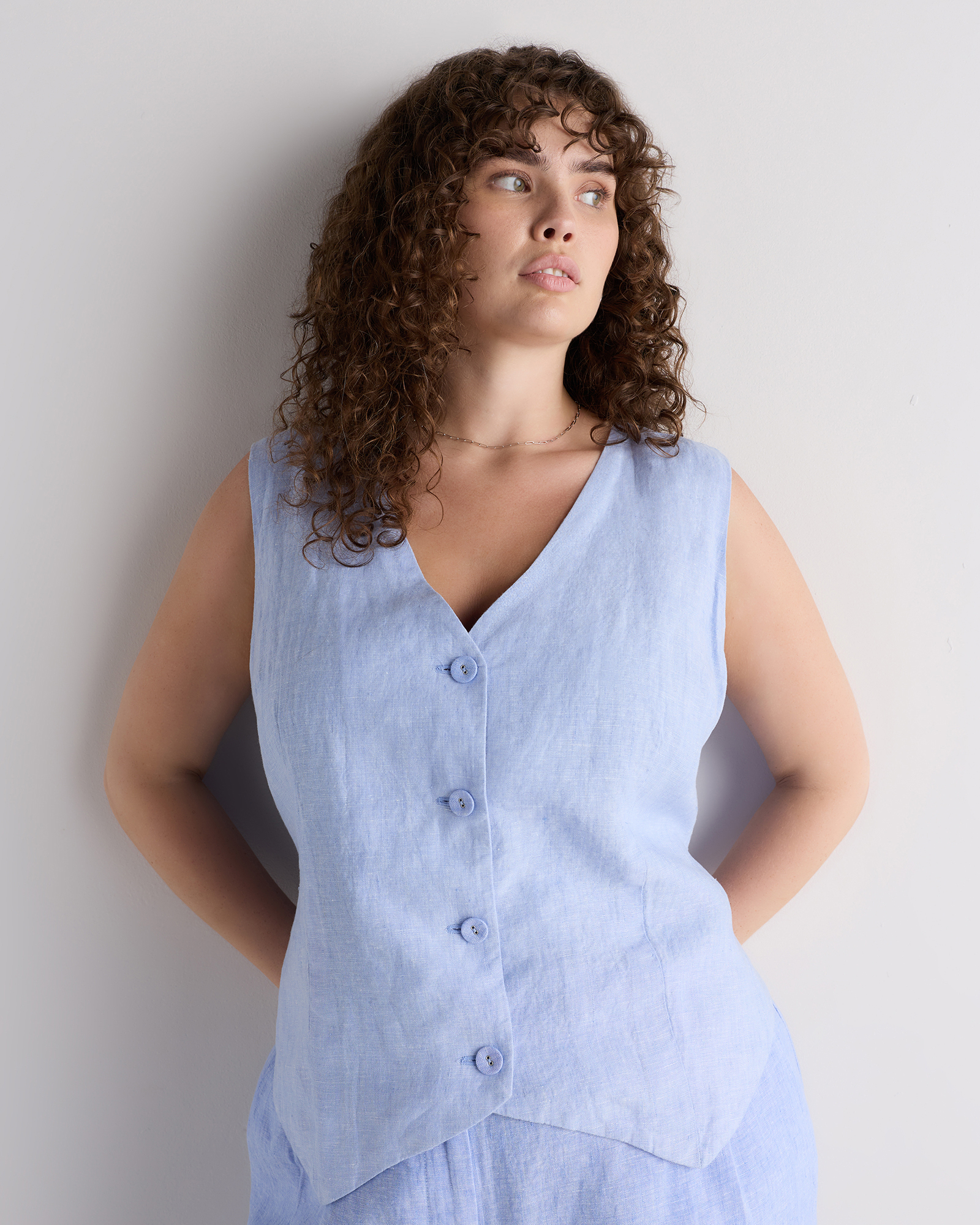 Women's Plus Size 100% European Linen Vest in French Blue