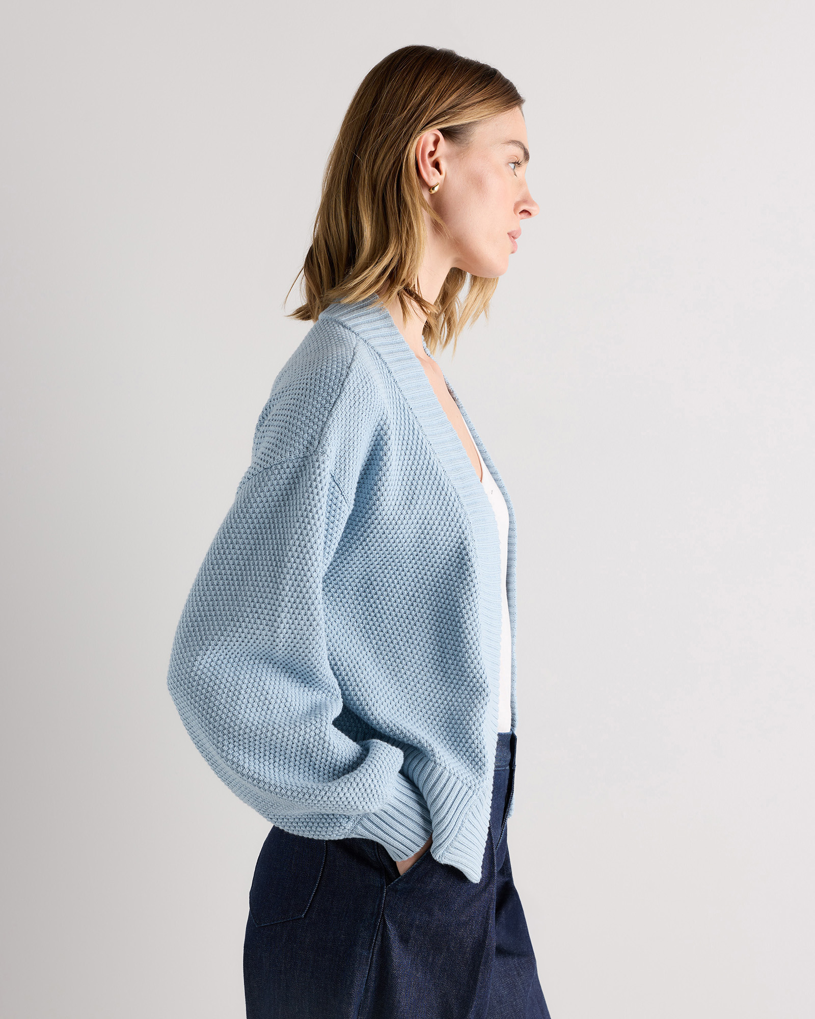100% Organic Cotton Waffle Stitch Open Cardigan - thumbnail 3