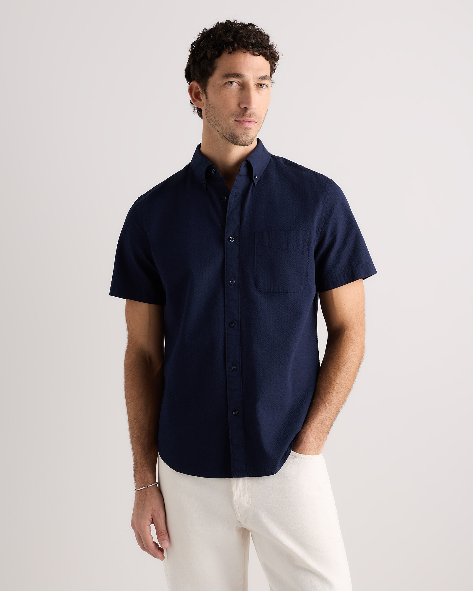 100% Organic Cotton Seersucker Short Sleeve Shirt