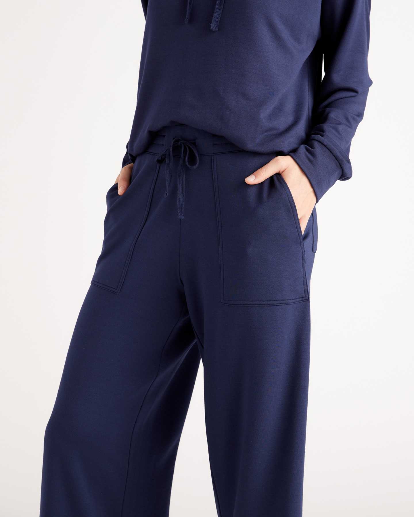 SuperSoft Fleece Wide Leg Pants - Navy - 2 - Thumbnail