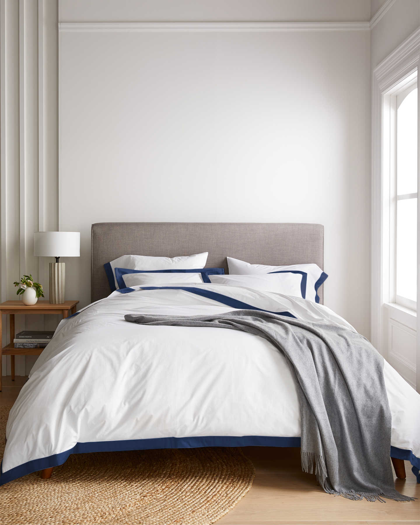 Luxe Italian Cotton Border Duvet Cover Set - Navy