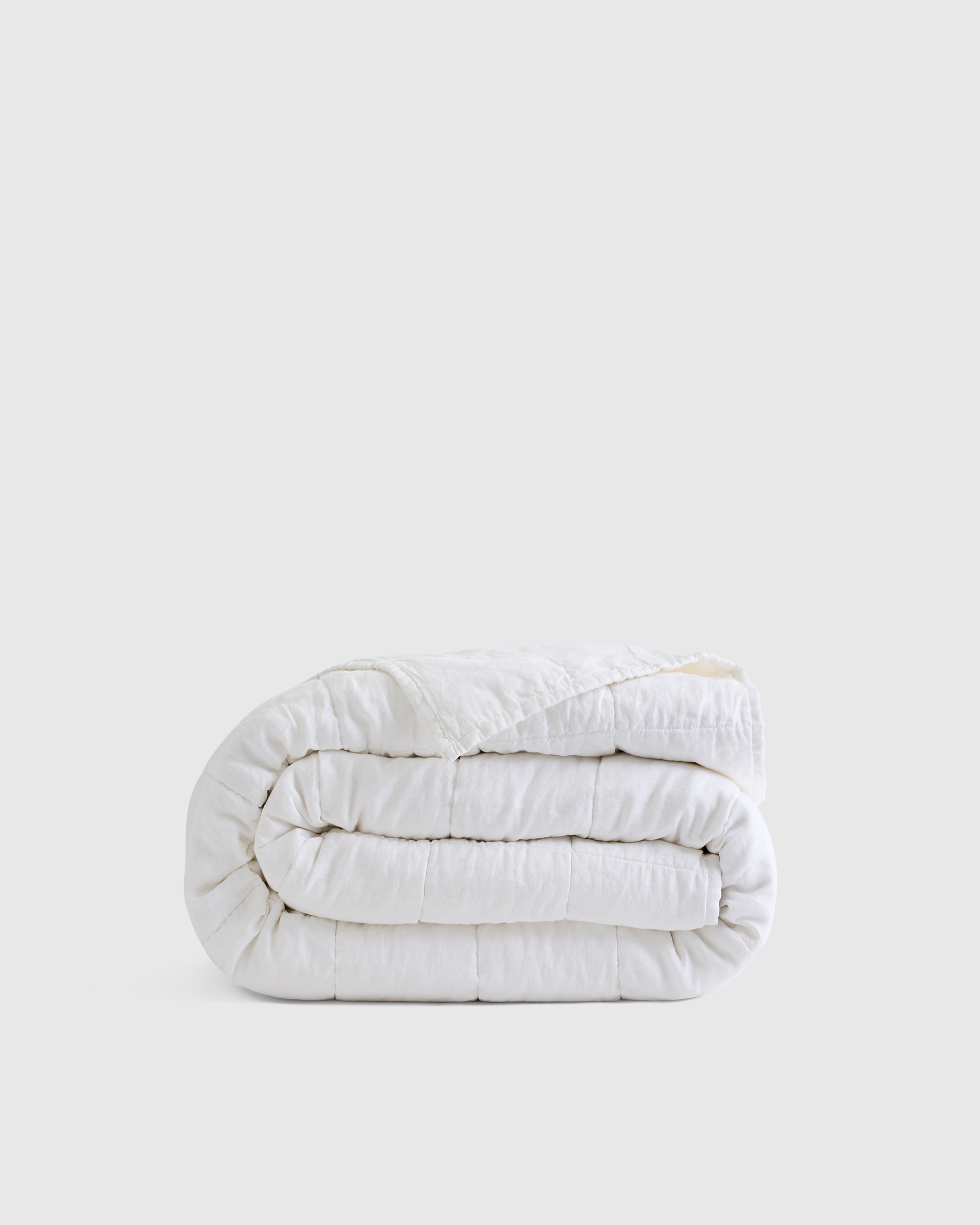 Lightweight European Linen Box Quilt - White, Full/Queen