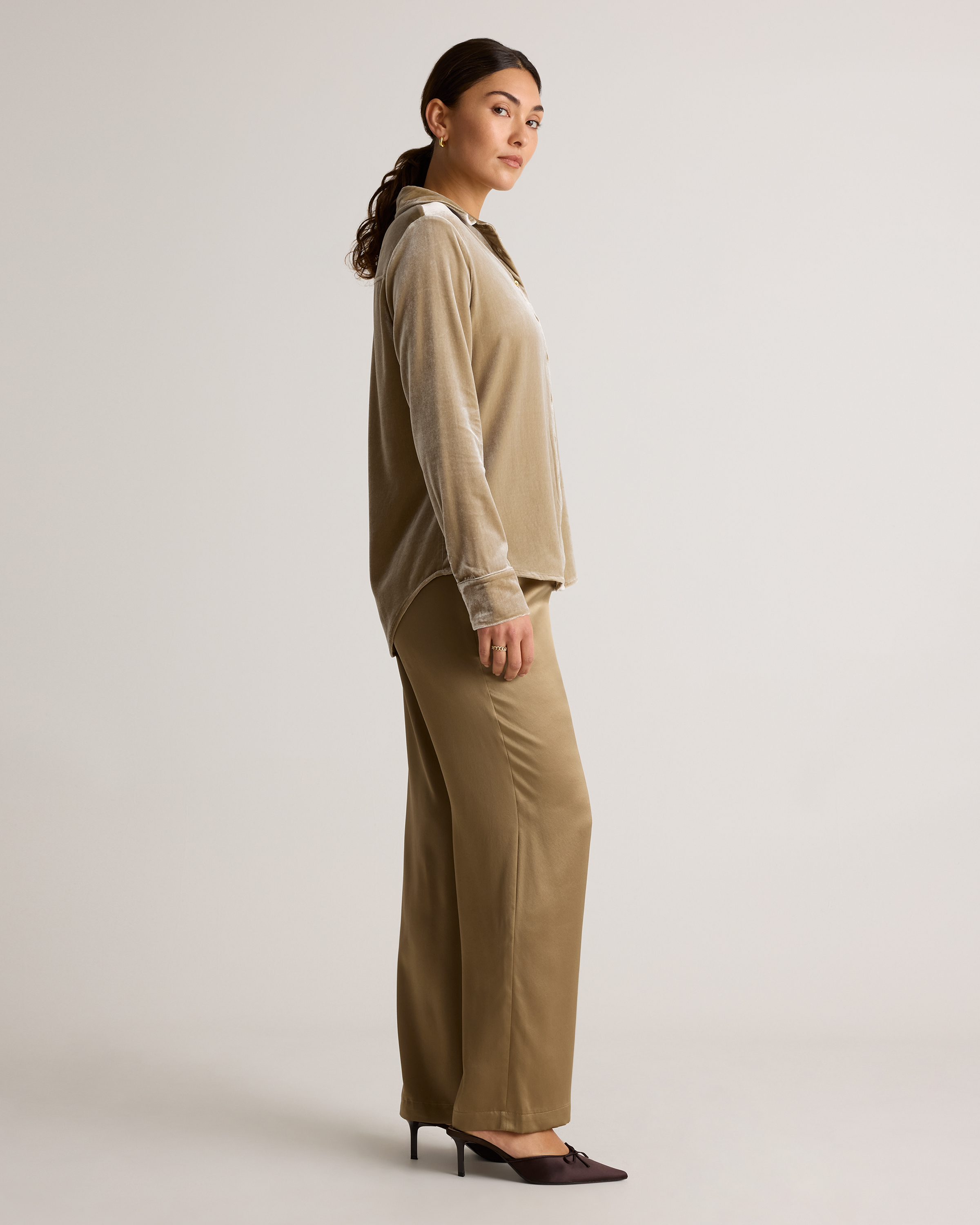 Stretch Silk Velvet Long Sleeve Shirt