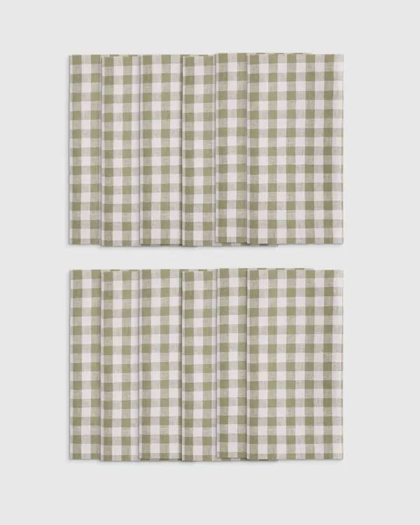 European Linen Wide-Hem Gingham Napkins (Set of 12)