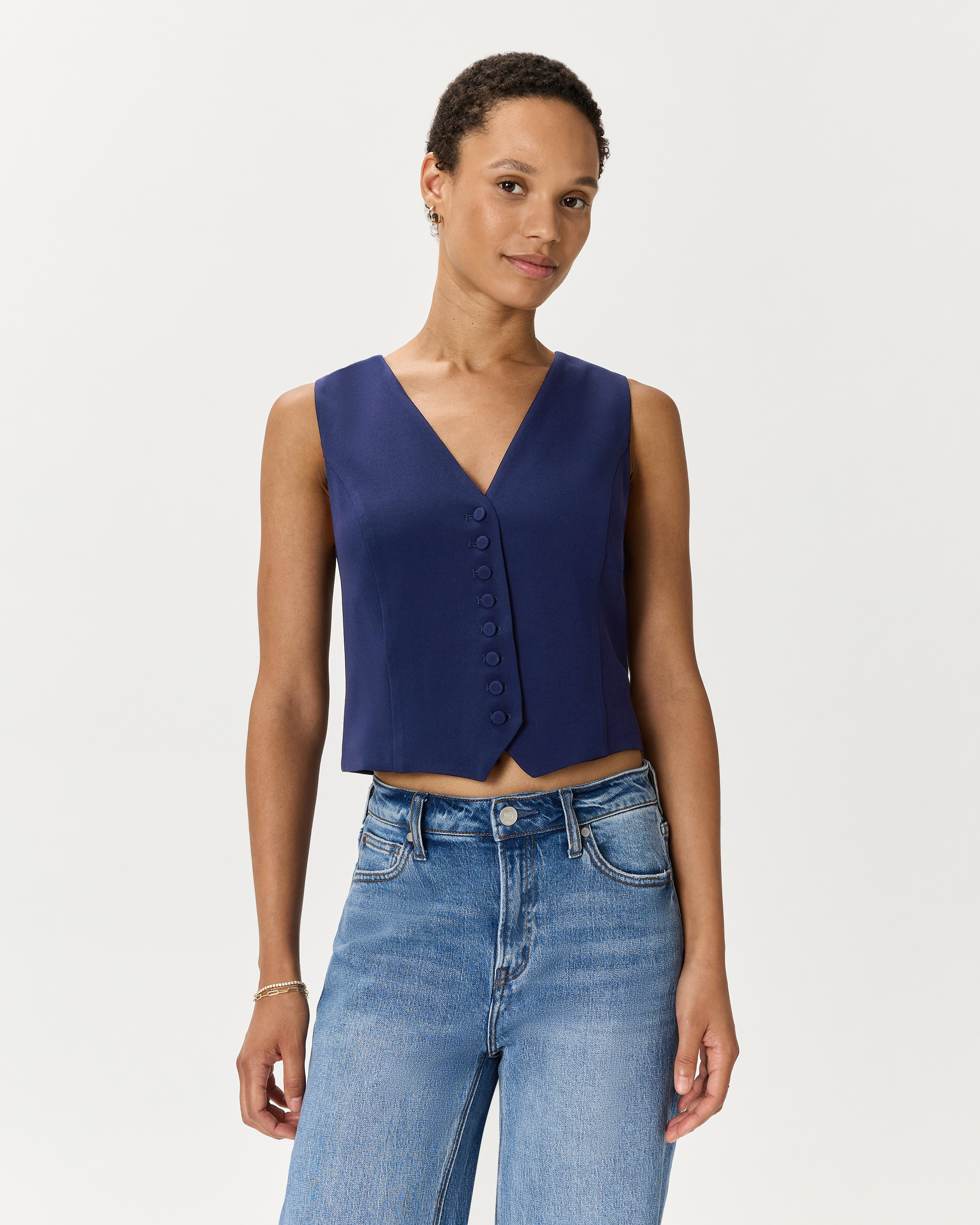 Fluid Crepe Vest in Sand