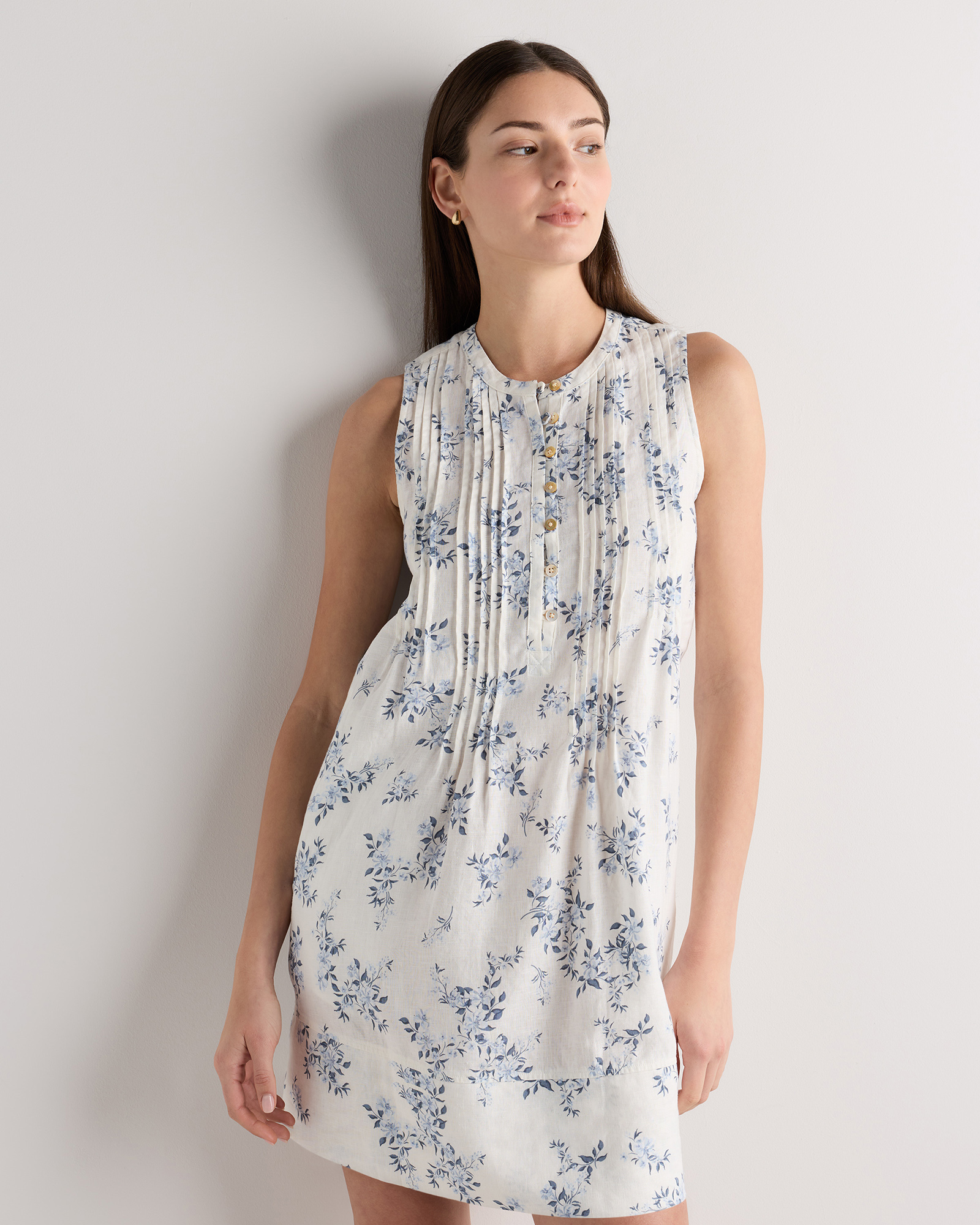 knee length dresses for ladies European Linen White Button Dress White / European Linen / Large
