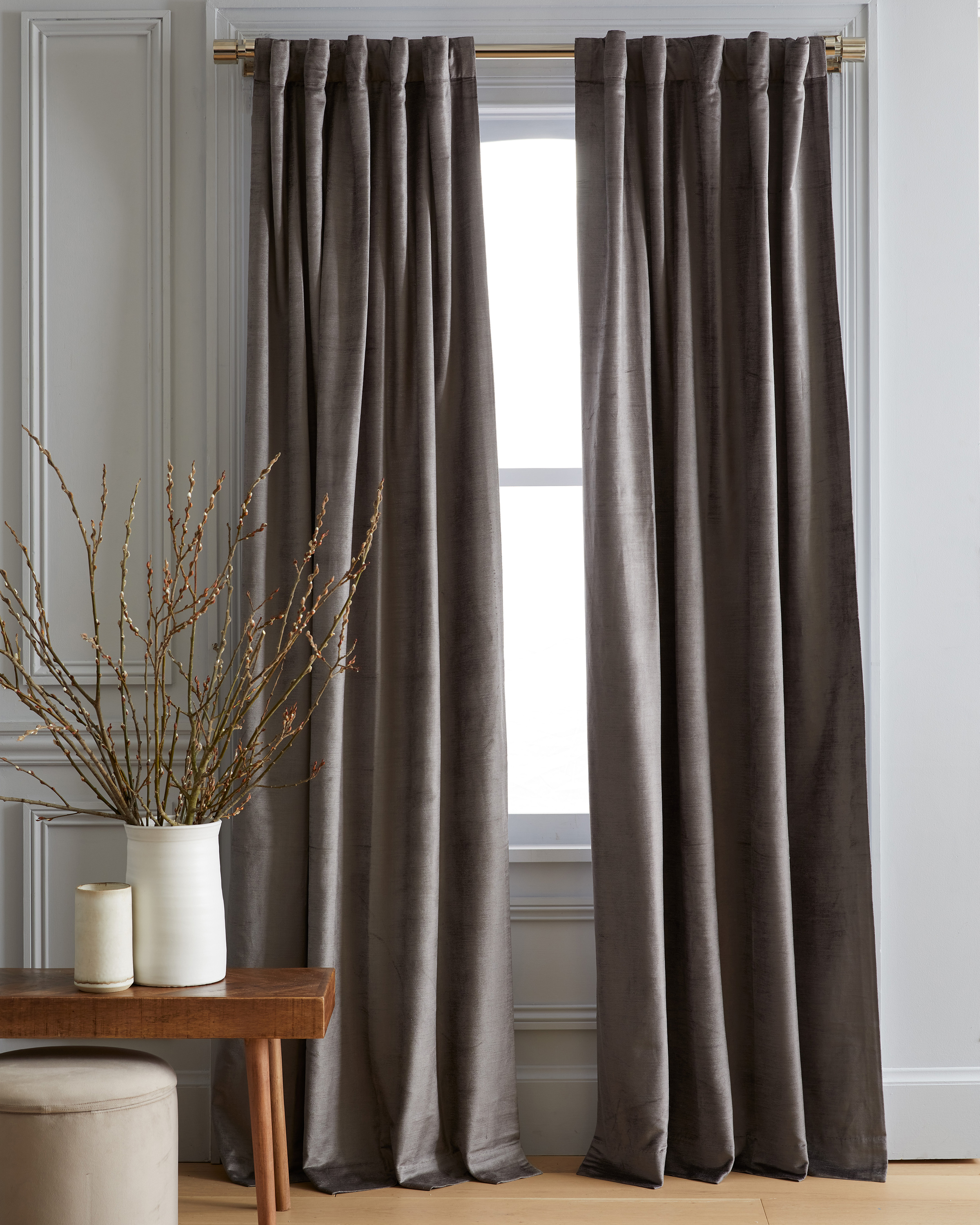 Quince Luster Velvet Curtain In Slate