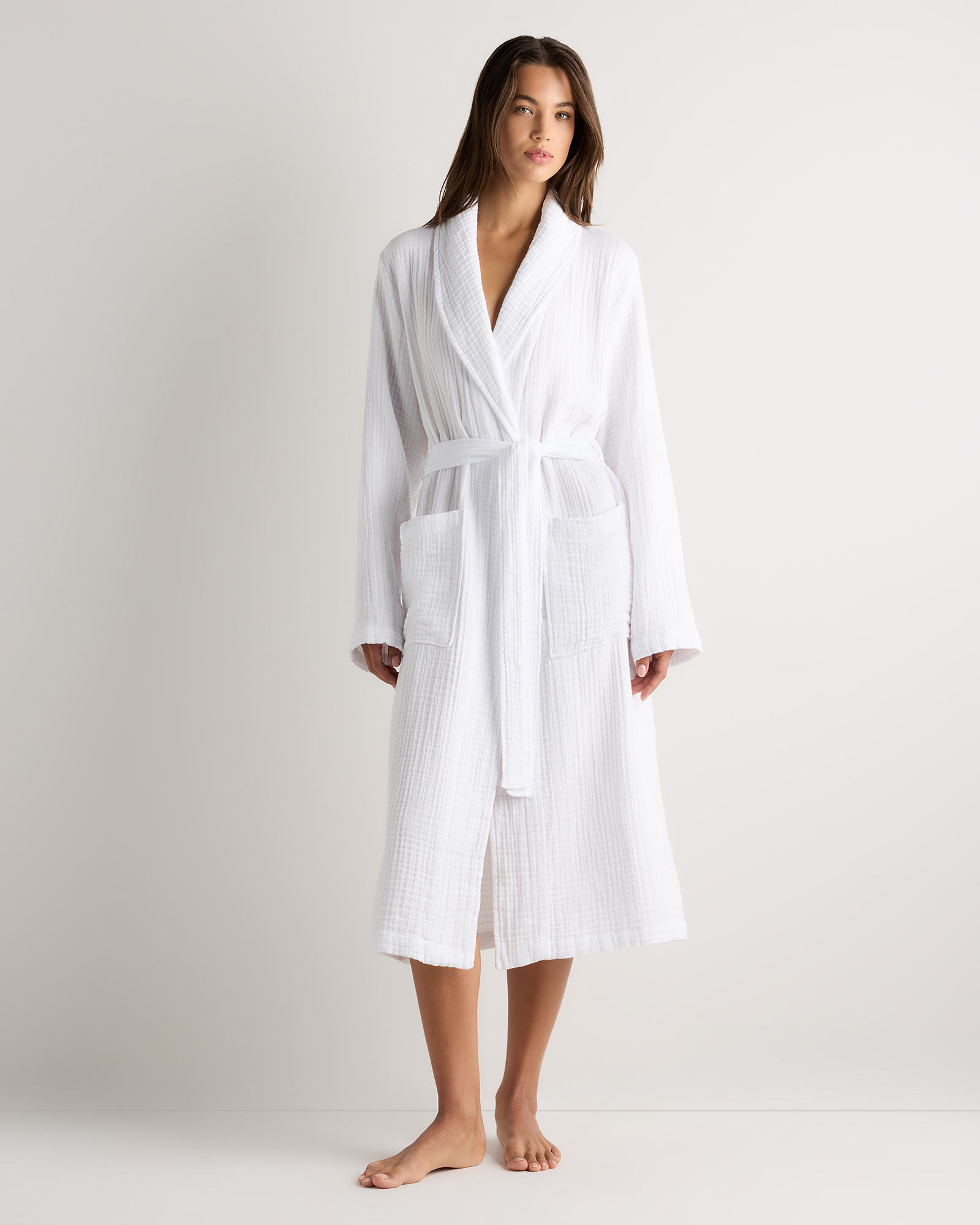 Soft Layered Turkish Cotton Robe - White, M