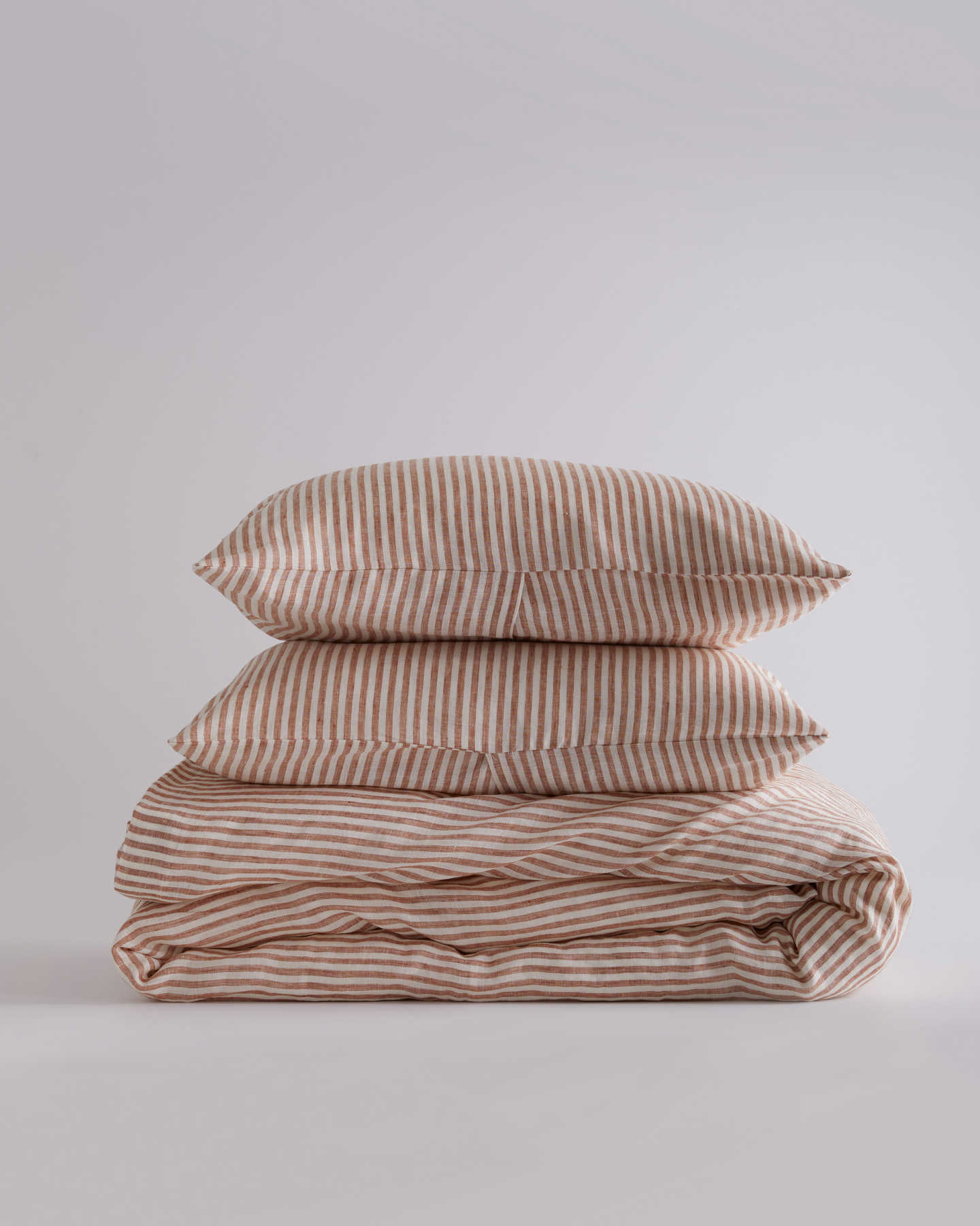 European Linen Stripe Duvet Cover Set - Terracotta/White