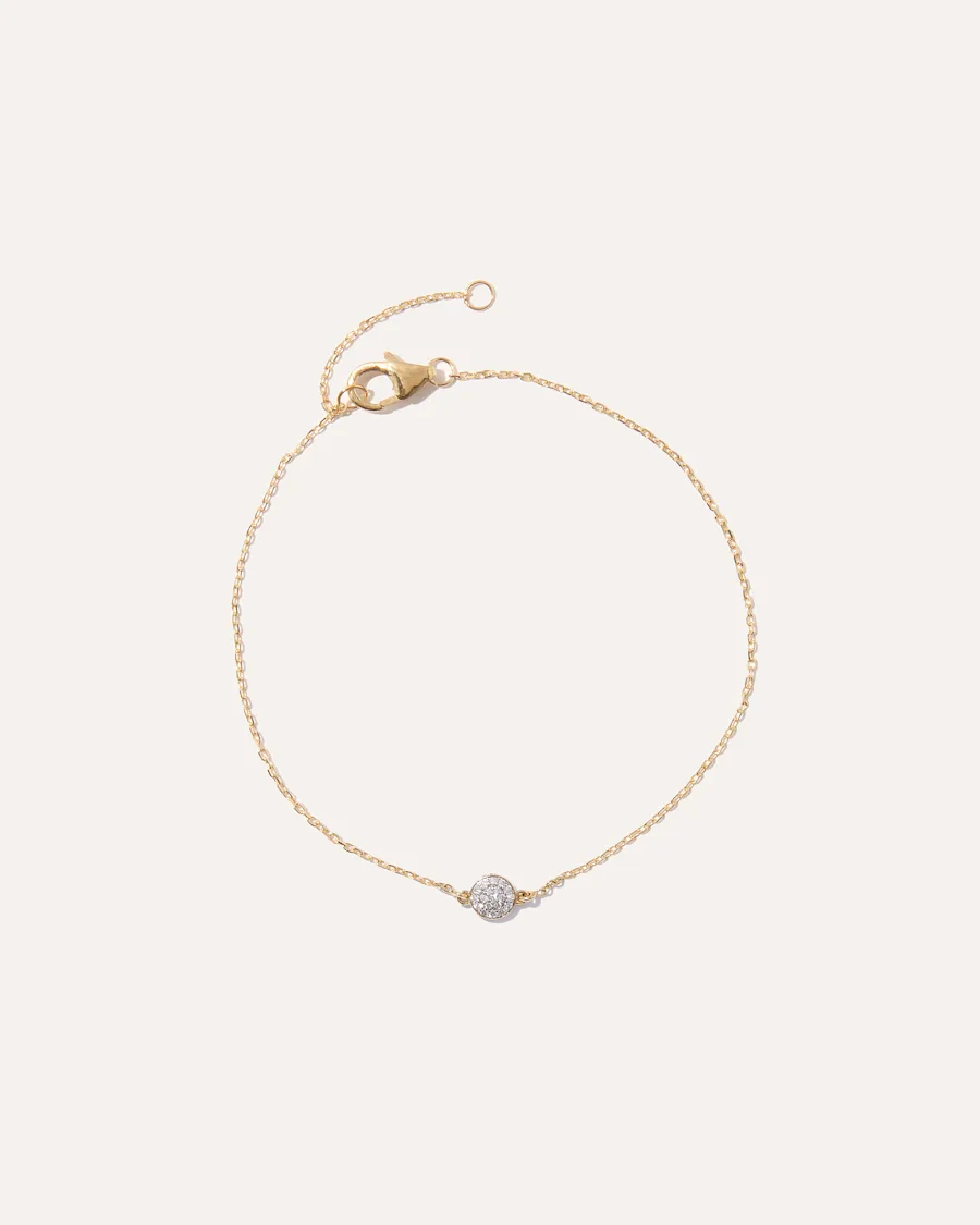 gold pave diamond round bracelet