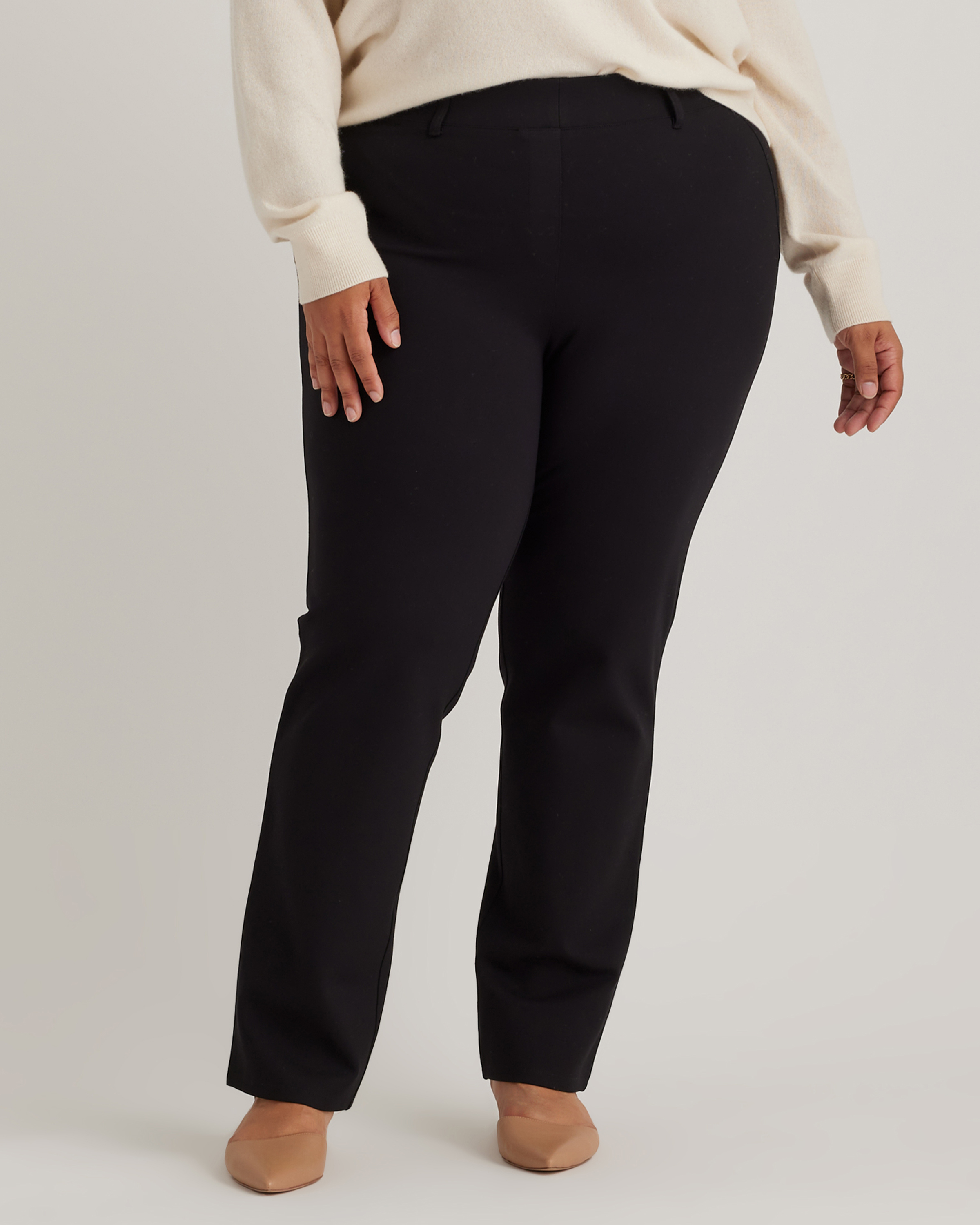 Quince Womens Ultra-Stretch Ponte Straight Leg 4-Pocket Pant Black