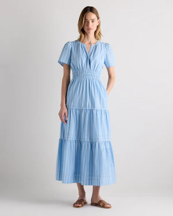 100% Organic Cotton Poplin Tiered Maxi Dress