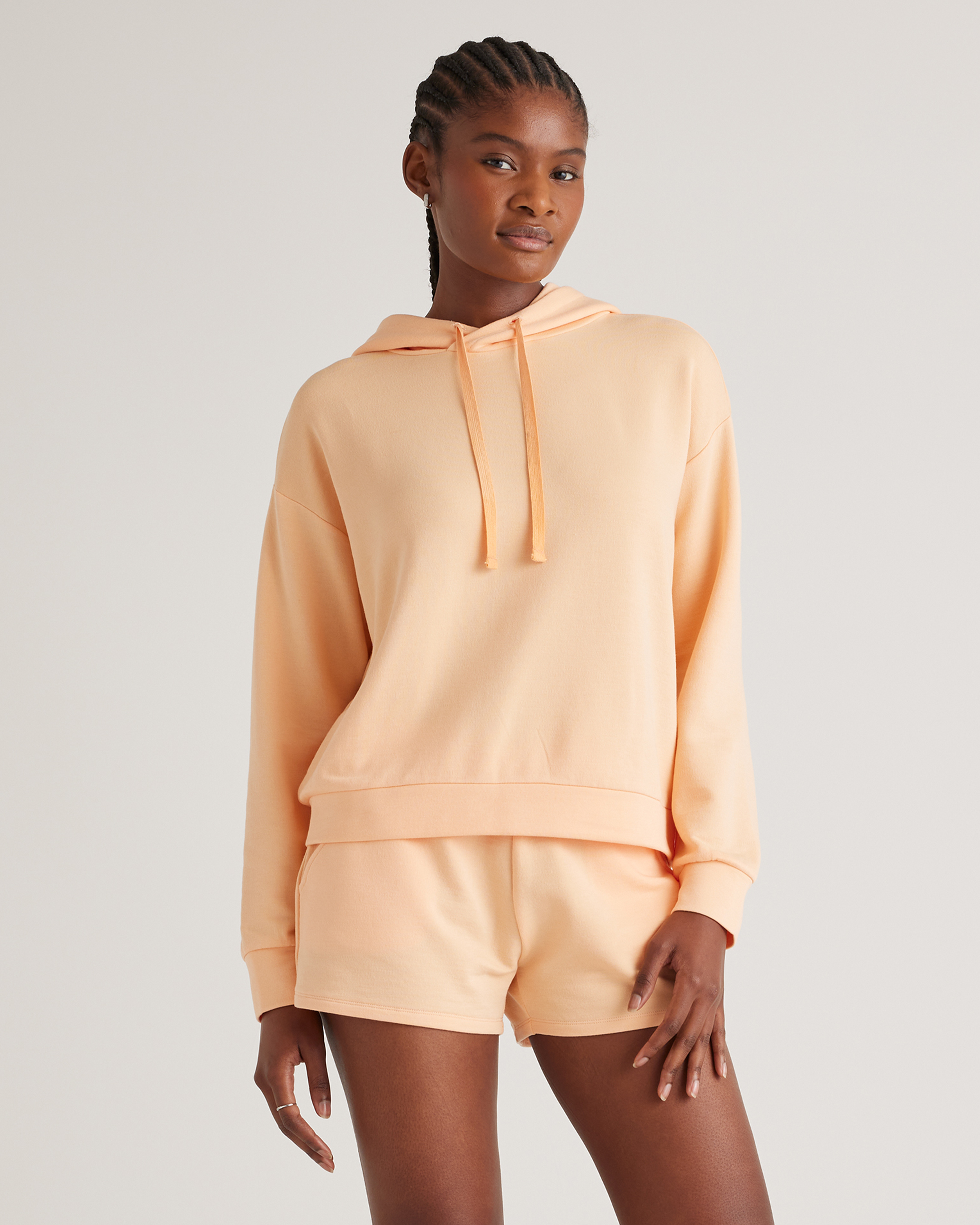 Quince Women's Supersoft Fleece Pullover Hoodie In Sunset Orange