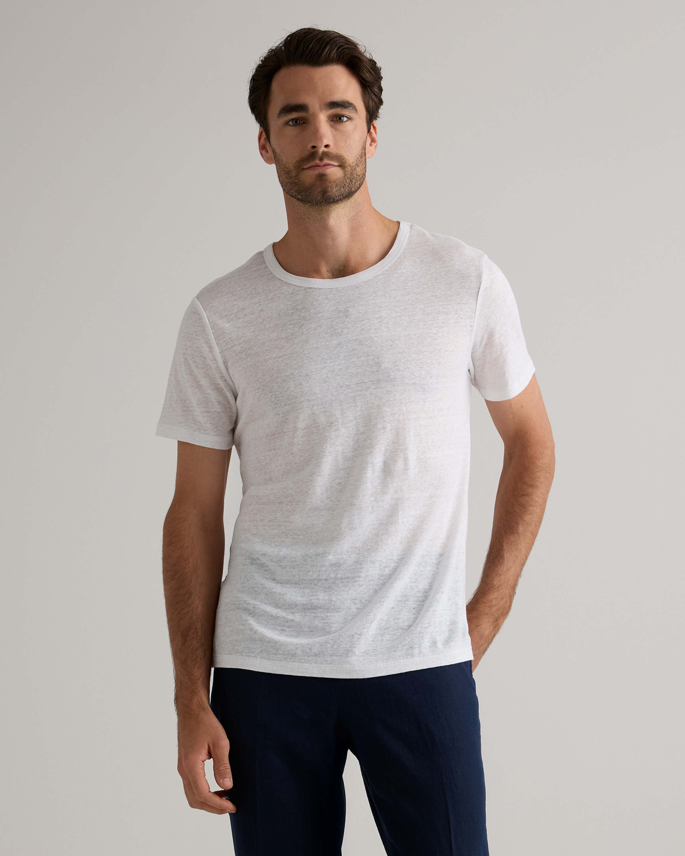 Men's 100% European Linen Jersey Tee in White