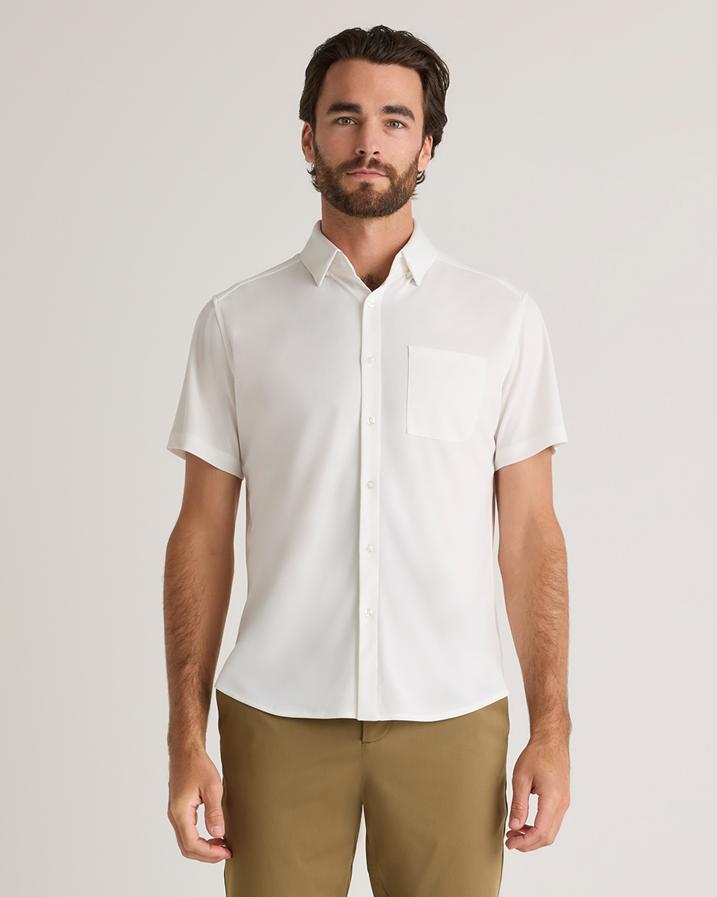Shop Quince Men's Commuter Stretch Pique Short Sleeve Button Down In White