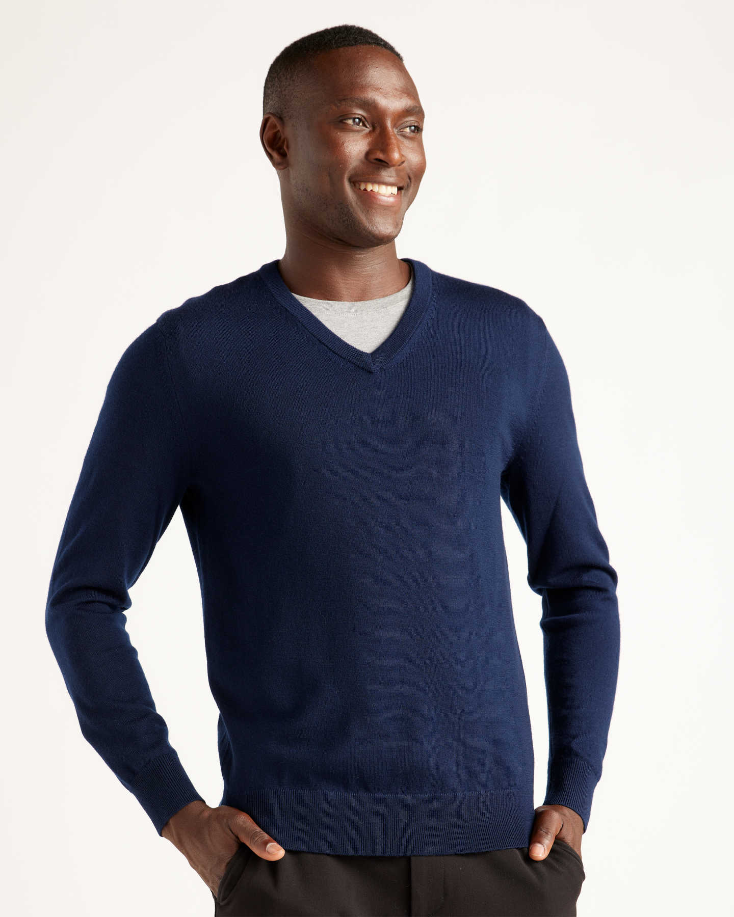 Australian Merino Wool V-Neck Sweater - Navy