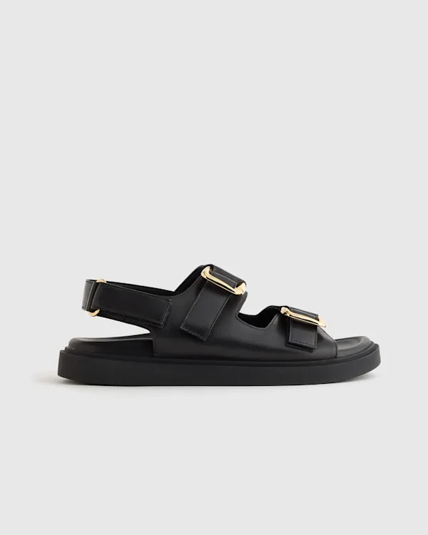 Italian Leather Double Buckle Slingback Sandal