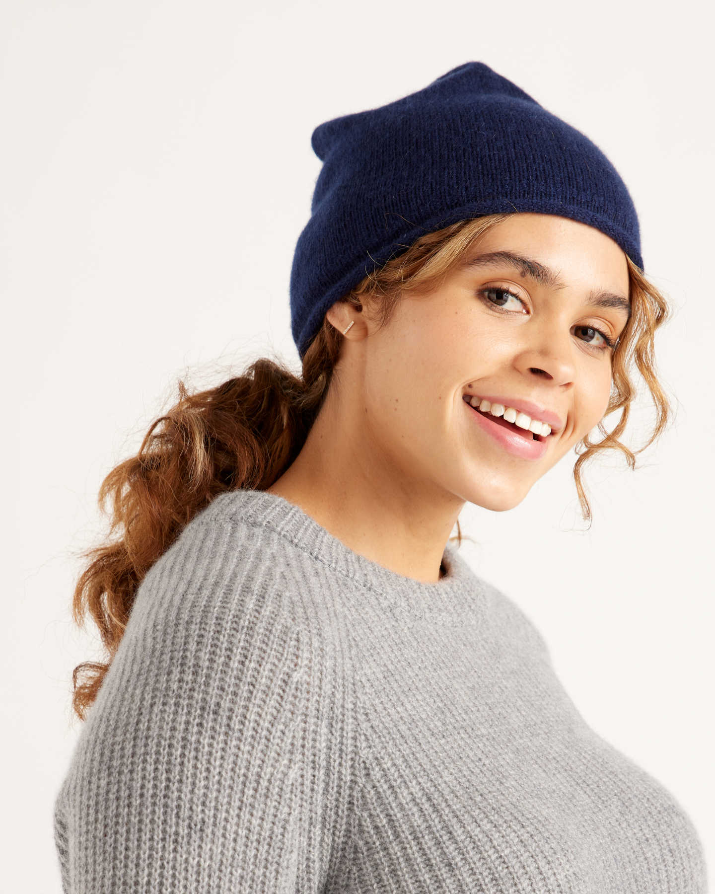 Mongolian Cashmere Slouchy Beanie - Navy - 7