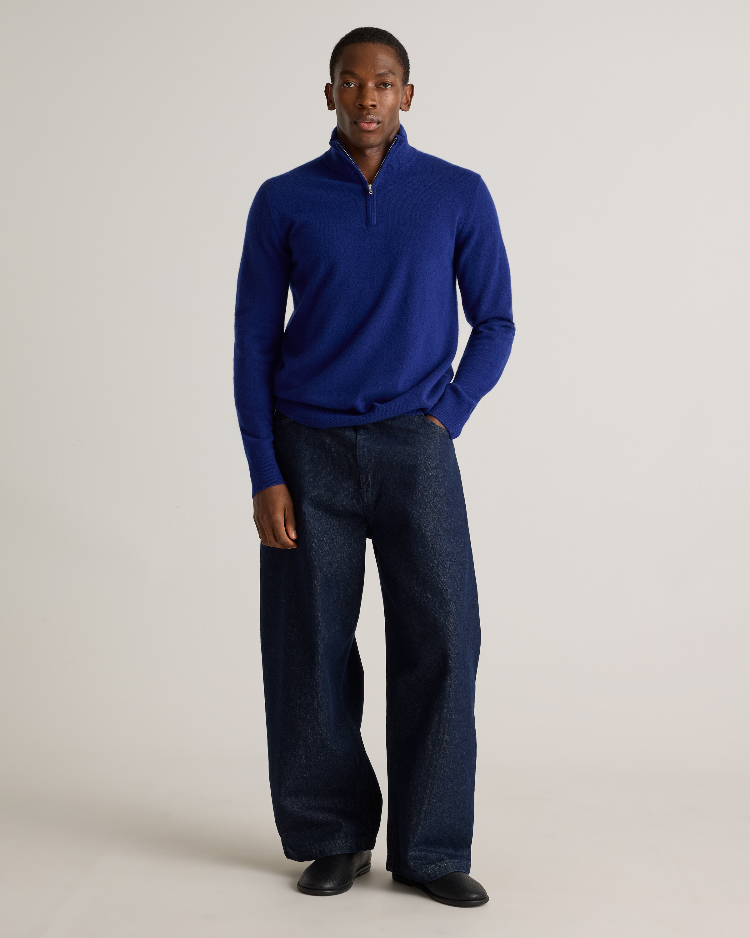 Mongolian Cashmere Quarter Zip Sweater in Teak