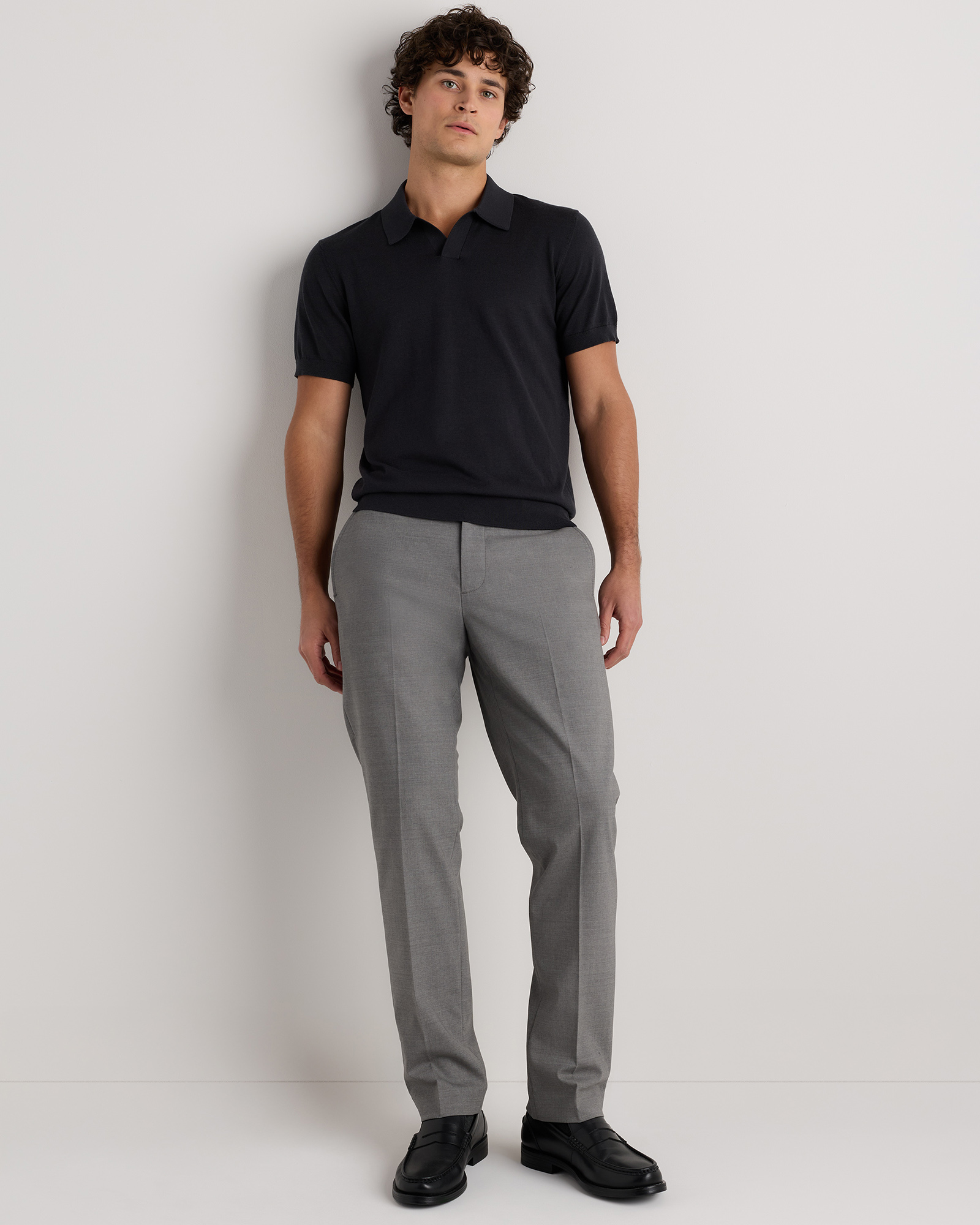 Cotton-Silk Johnny Collar Polo in Charcoal