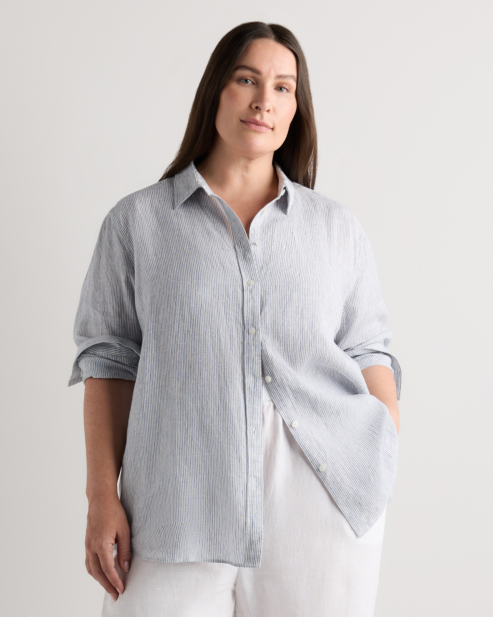 Extended Sizes 100% European Linen Long Sleeve Shirt