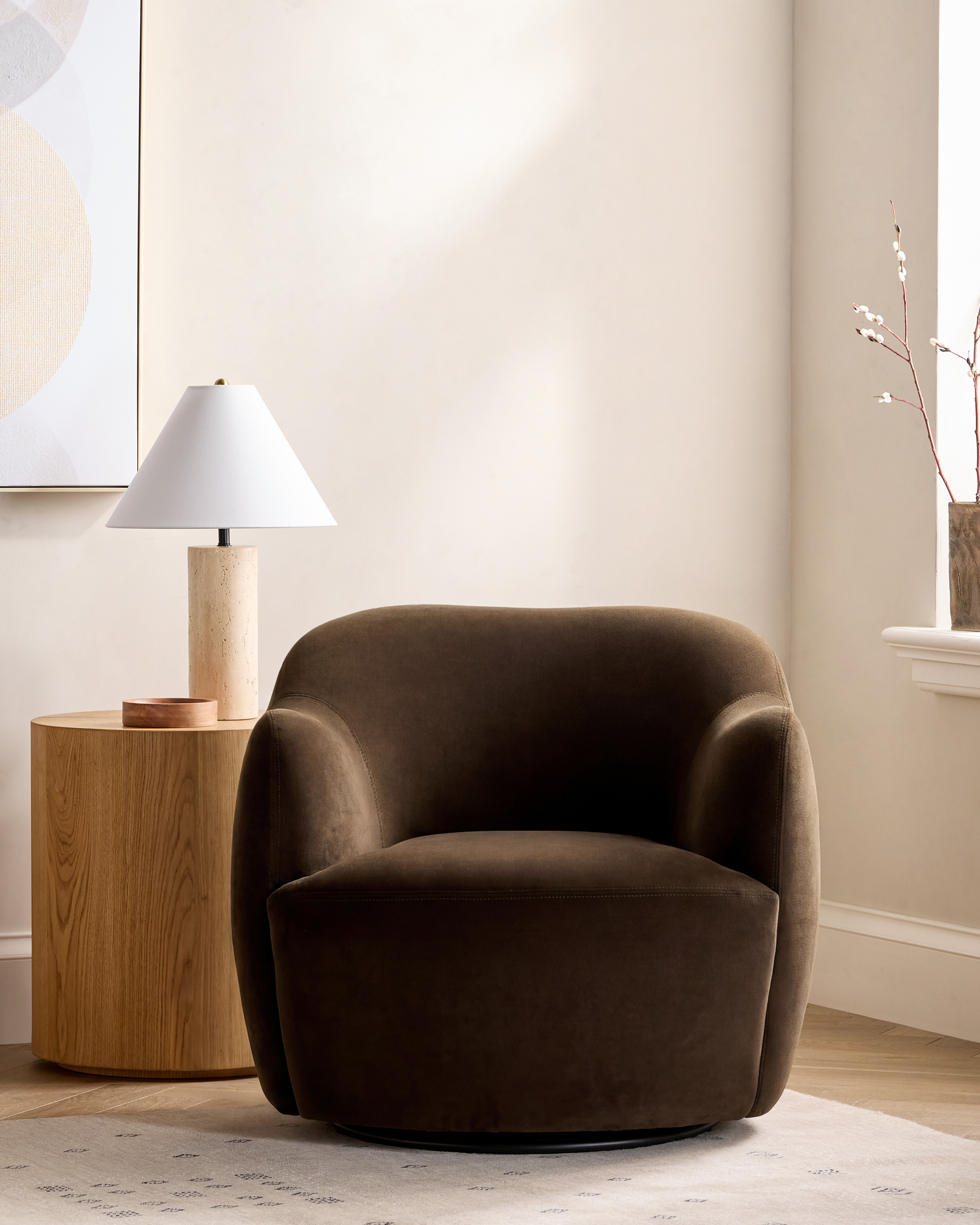 Curved Chunky Arm Swivel Accent Chair - thumbnail 2