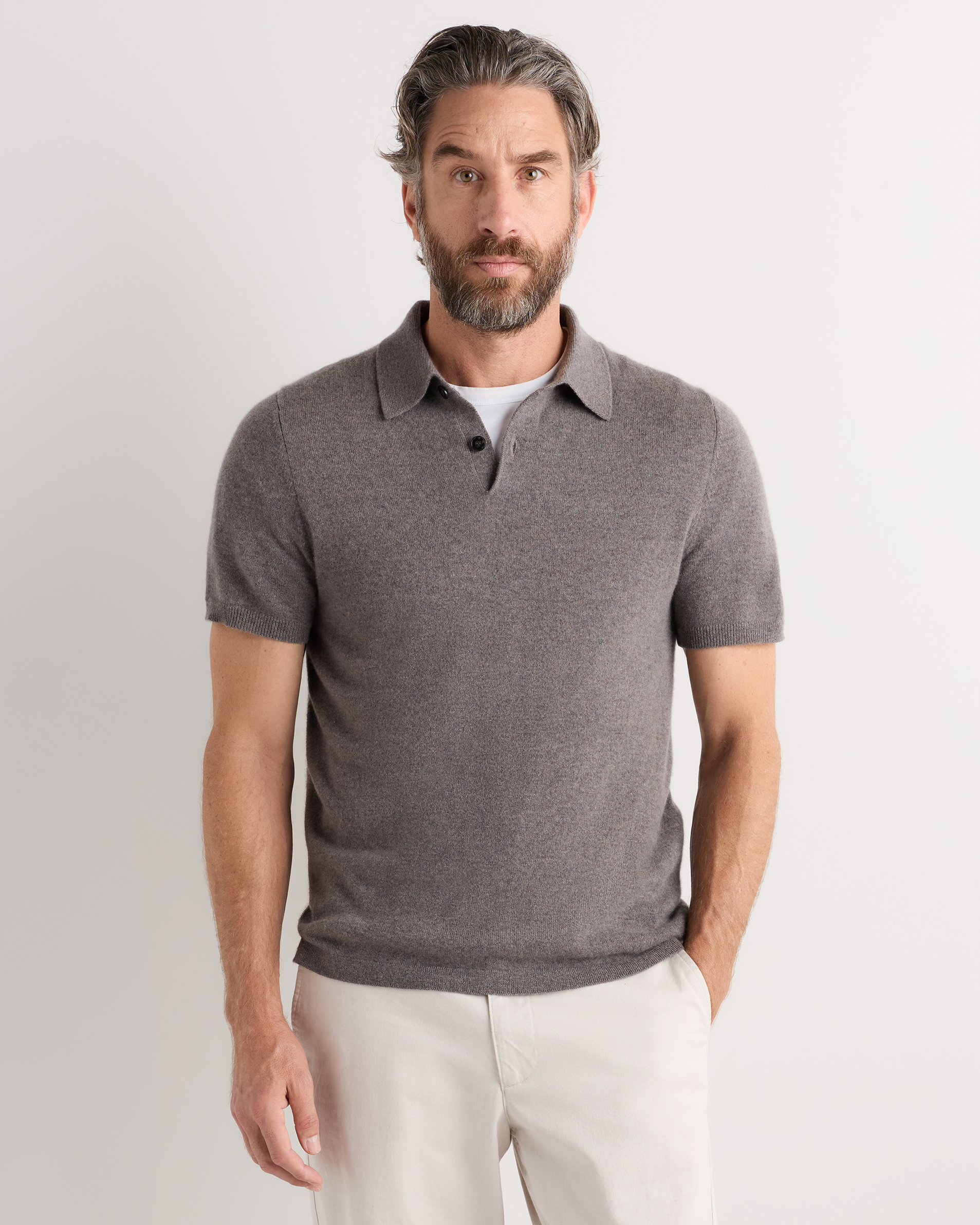 100% Mongolian Cashmere Short Sleeve Polo Sweater