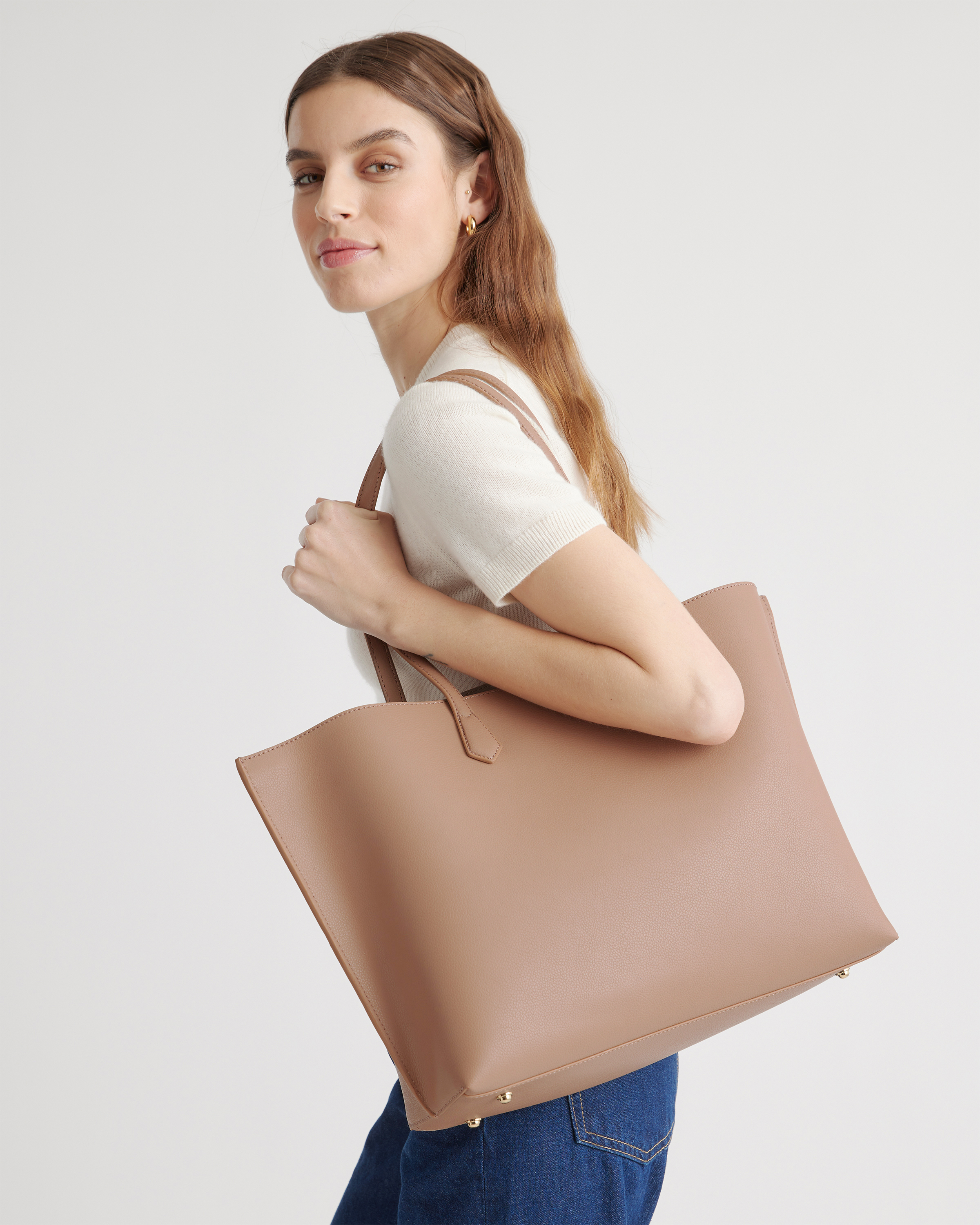 Italian Leather Triple Compartment Shopper Tote - thumbnail 3