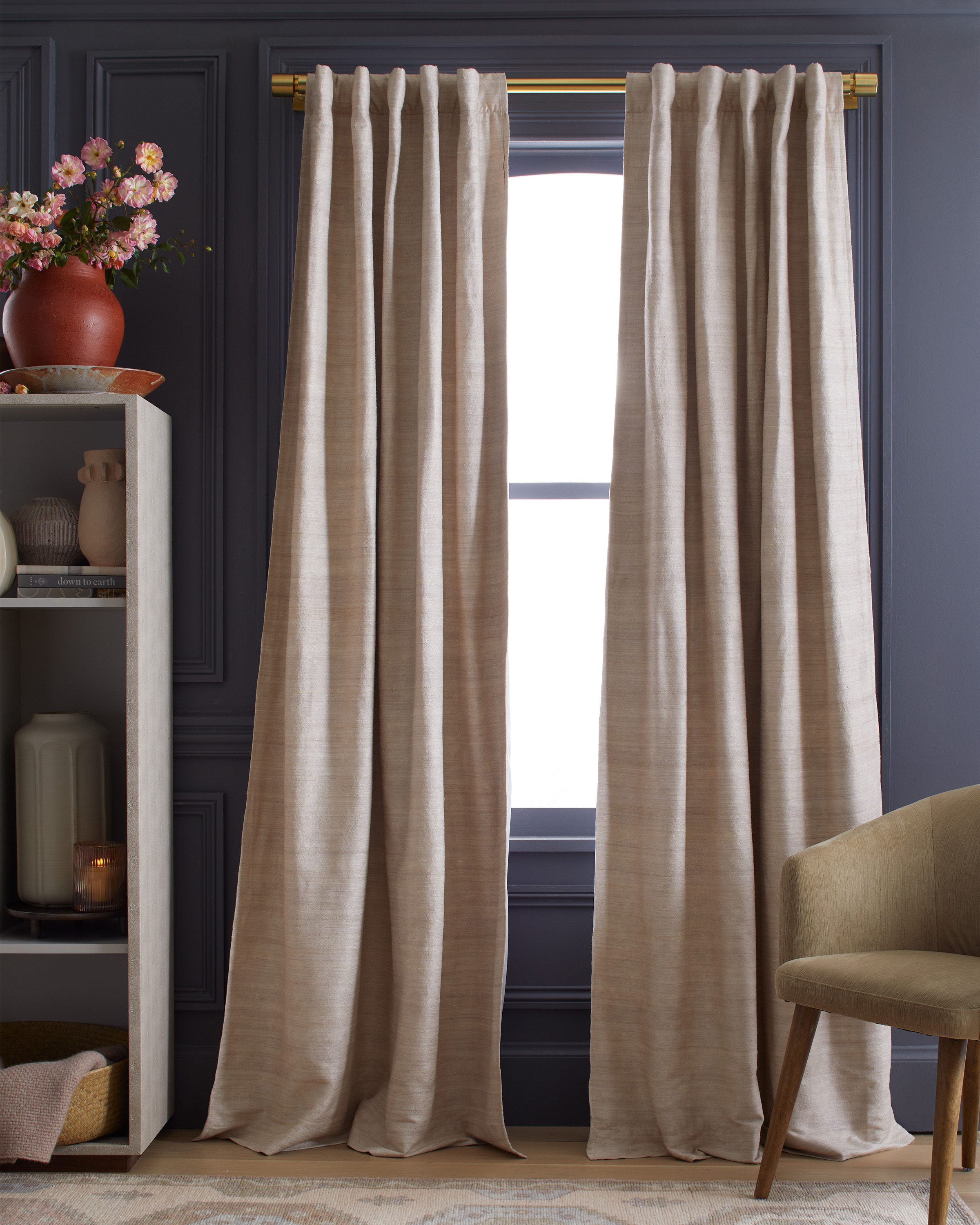 Quince Raw Silk Blackout Curtain In Sand