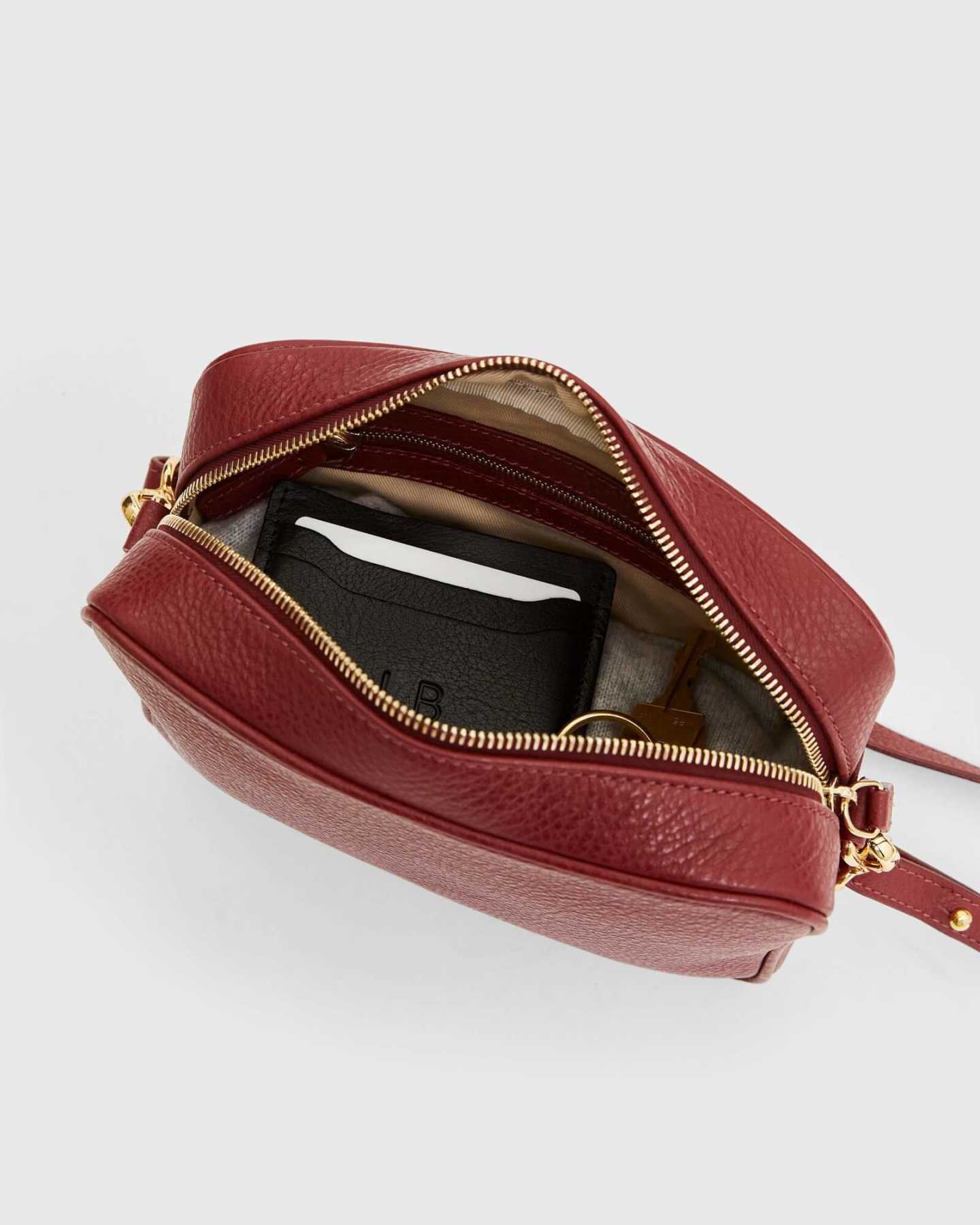 Italian leather crossbody bag in red from top