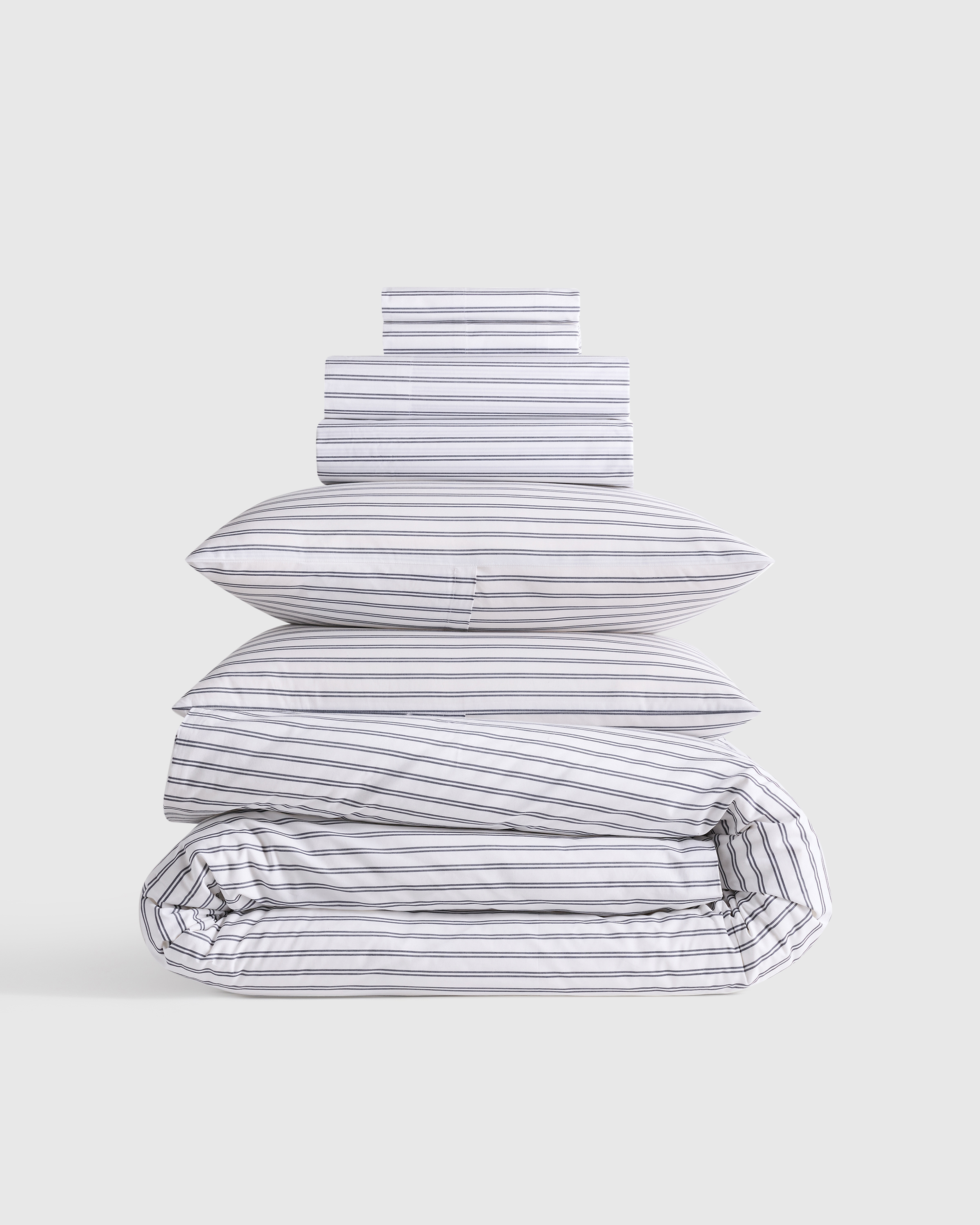 Classic Organic Percale Double Stripe Deluxe Bedding Bundle in White/Toffee